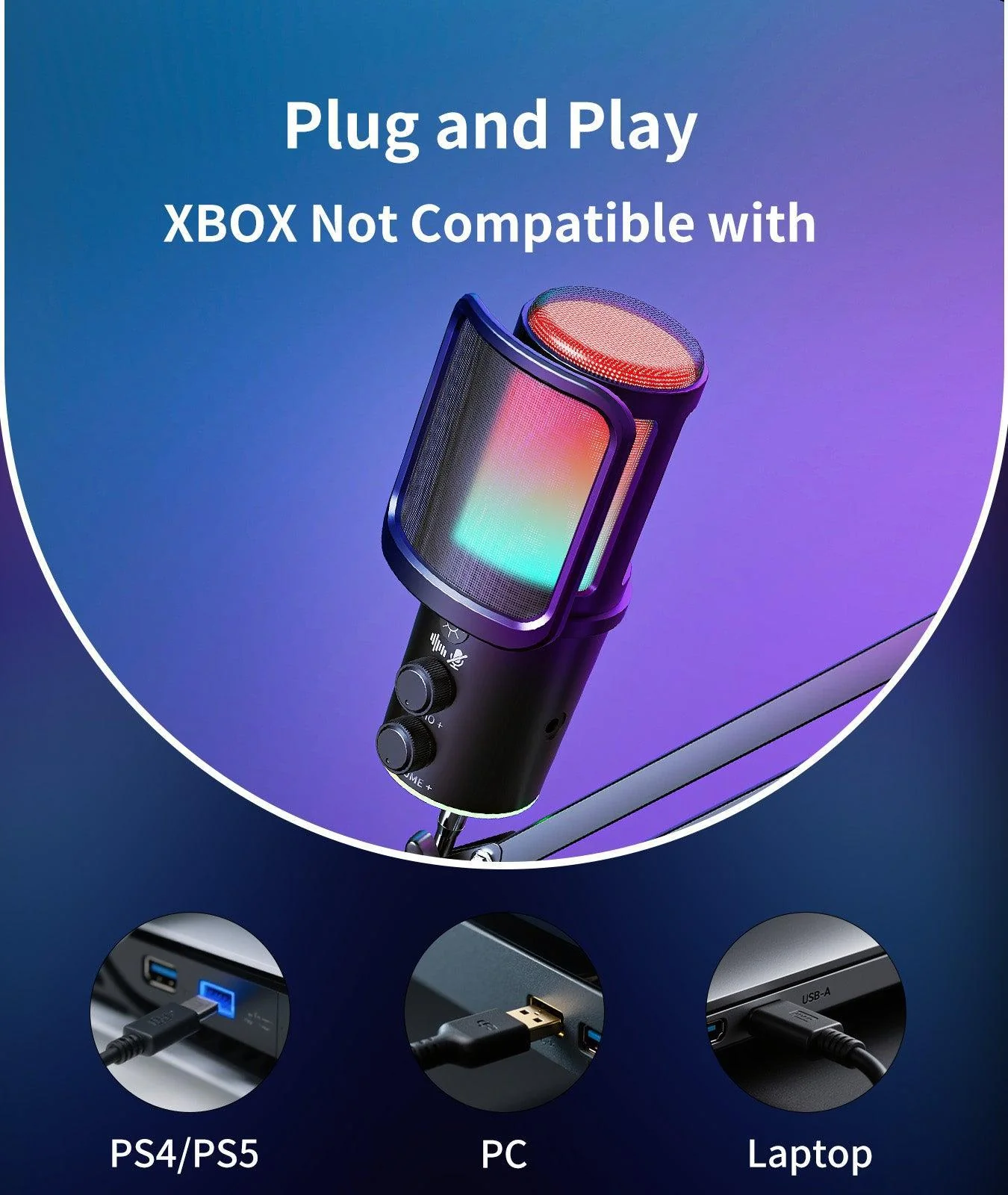 ONIKUMA M530 RGB Condenser USB Microphone with Multifunctional Knob & Monitoring - Image 4