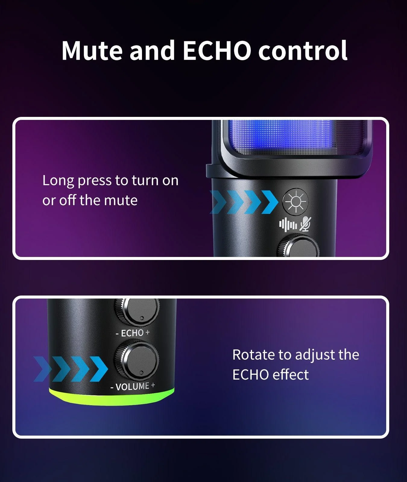 ONIKUMA M530 RGB Condenser USB Microphone with Multifunctional Knob & Monitoring - Image 5