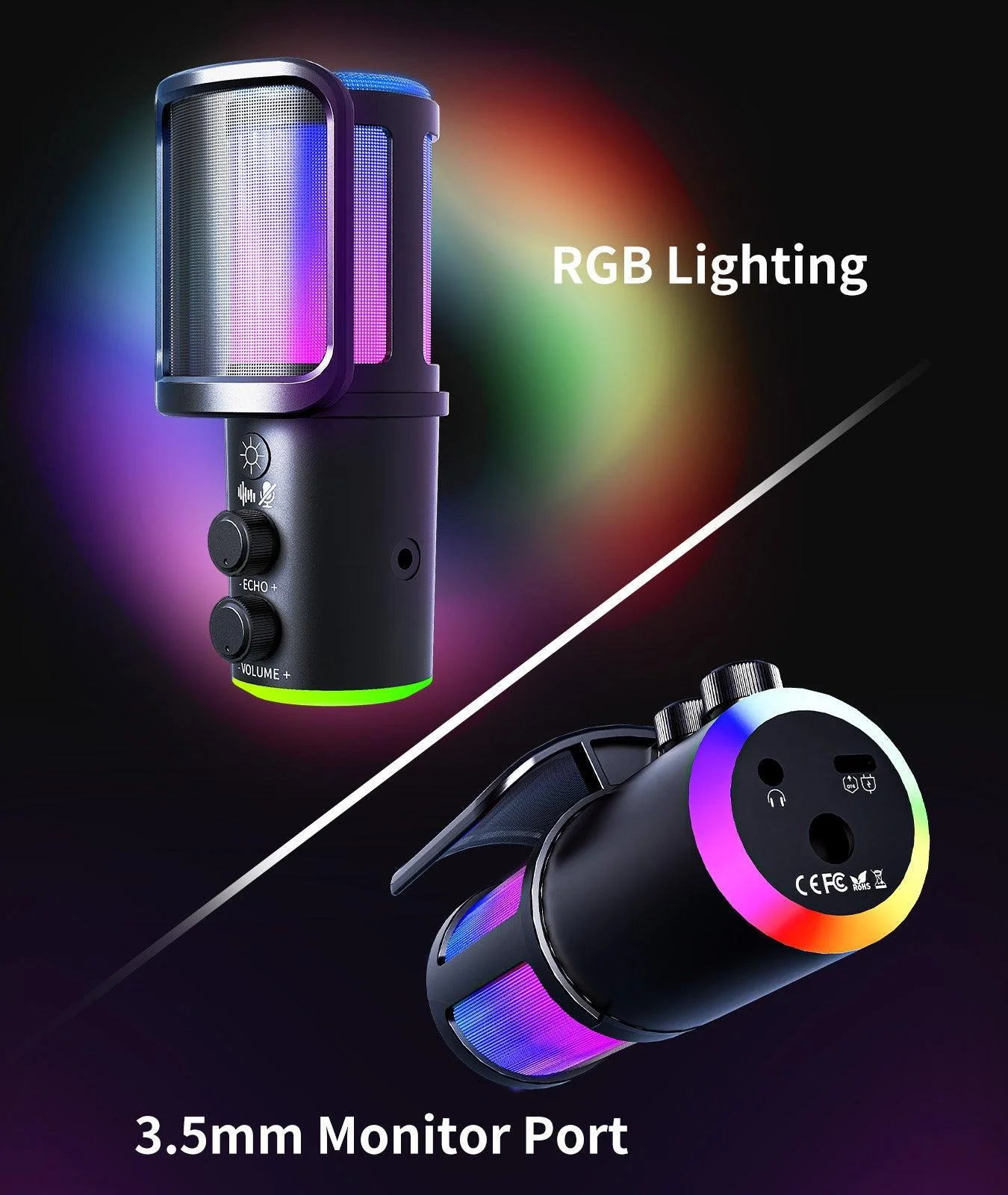 ONIKUMA M530 RGB Condenser USB Microphone with Multifunctional Knob & Monitoring - Image 6