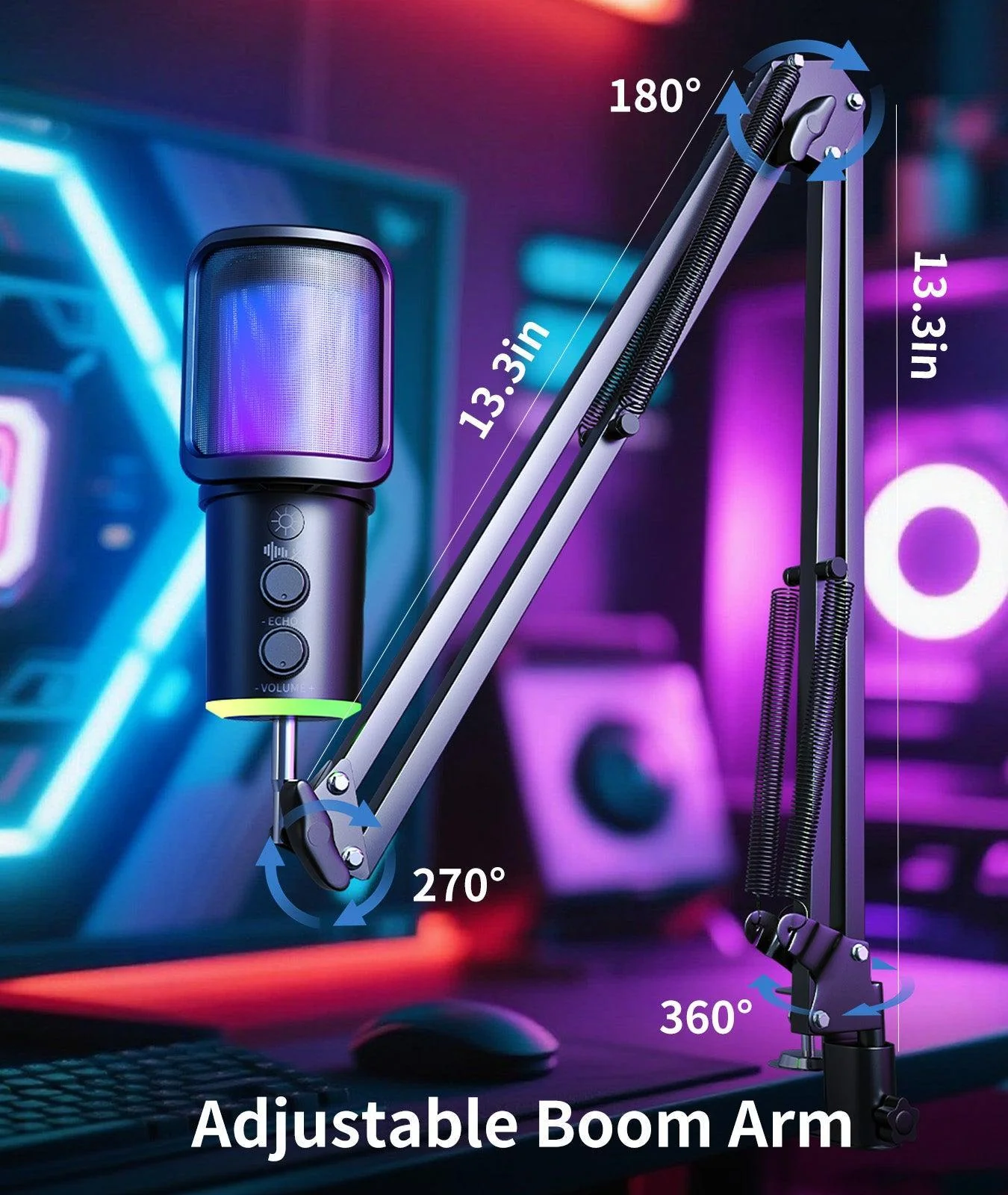 ONIKUMA M530 RGB Condenser USB Microphone with Multifunctional Knob & Monitoring - Image 7