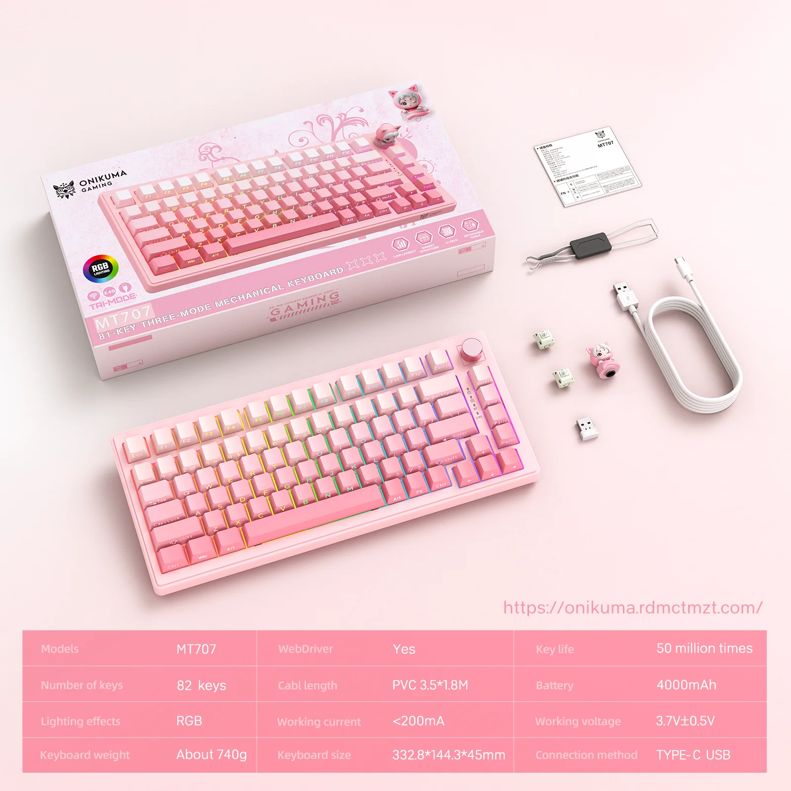 ‌ONIKUMA MT707 Keyboard – Hot-Swappable Keys, Gasket Mount & RGB Gaming Precision - Image 10