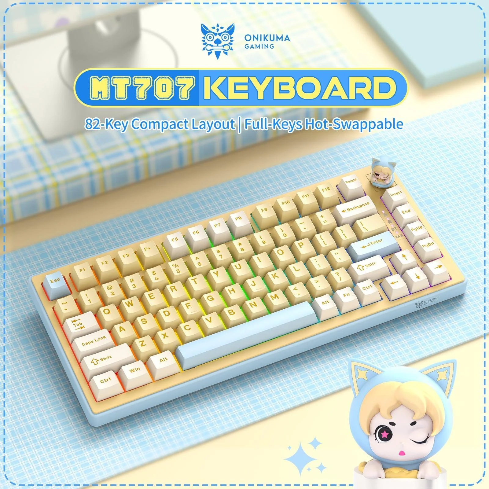 ‌ONIKUMA MT707 Keyboard – Hot-Swappable Keys, Gasket Mount & RGB Gaming Precision - Image 11