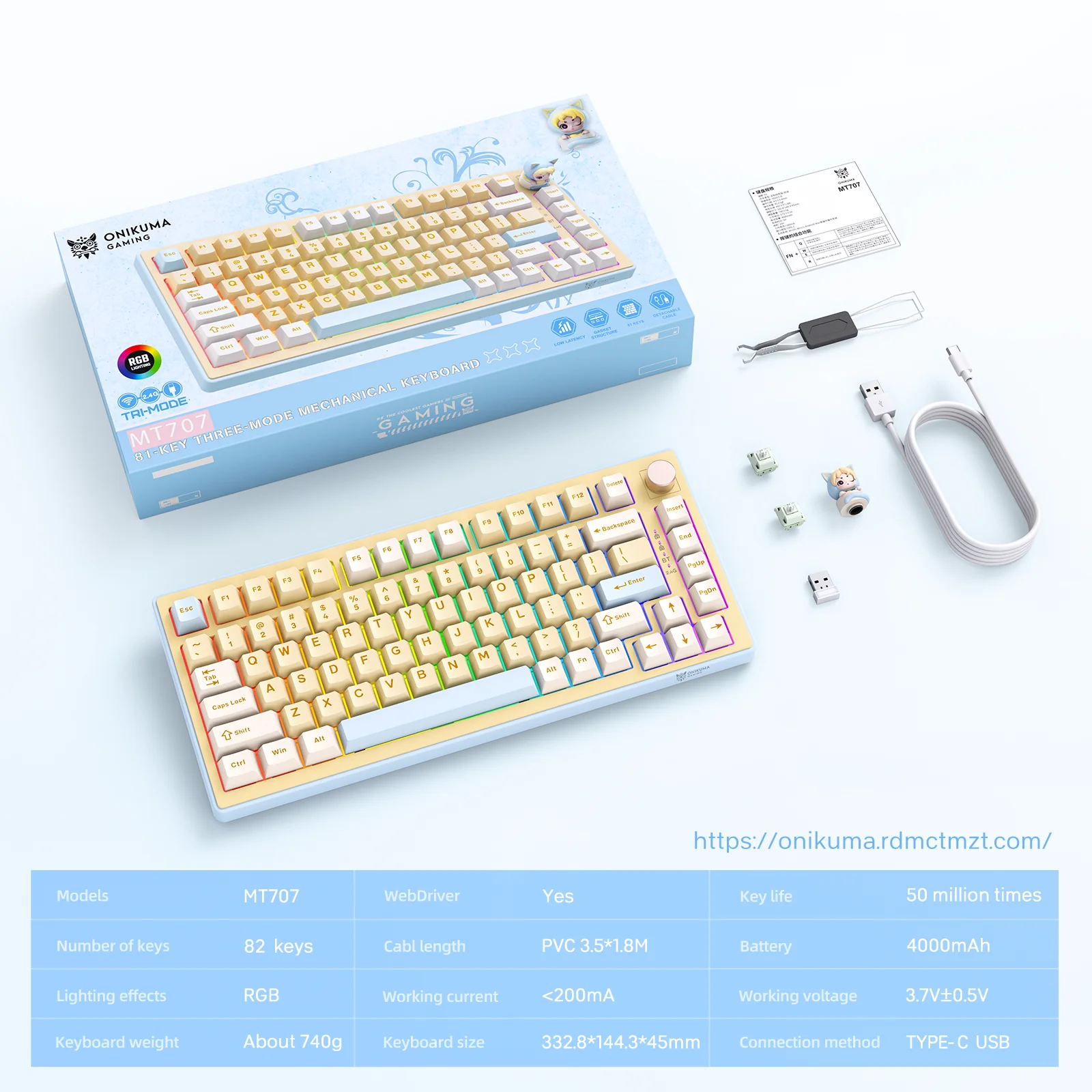 ‌ONIKUMA MT707 Keyboard – Hot-Swappable Keys, Gasket Mount & RGB Gaming Precision - Image 17