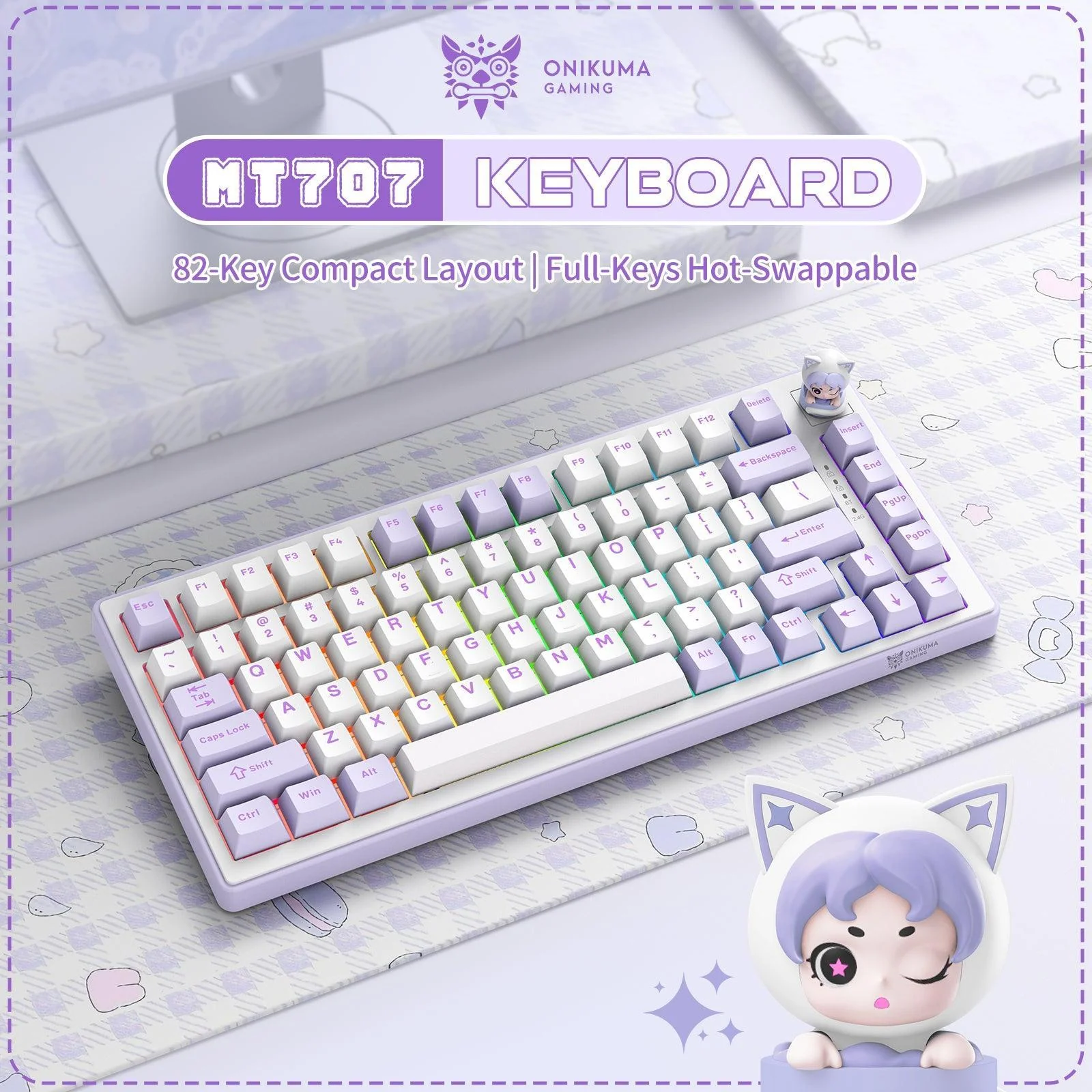 ‌ONIKUMA MT707 Keyboard – Hot-Swappable Keys, Gasket Mount & RGB Gaming Precision - Image 18