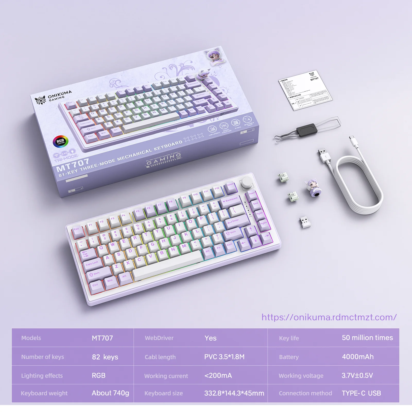 ‌ONIKUMA MT707 Keyboard – Hot-Swappable Keys, Gasket Mount & RGB Gaming Precision - Image 24