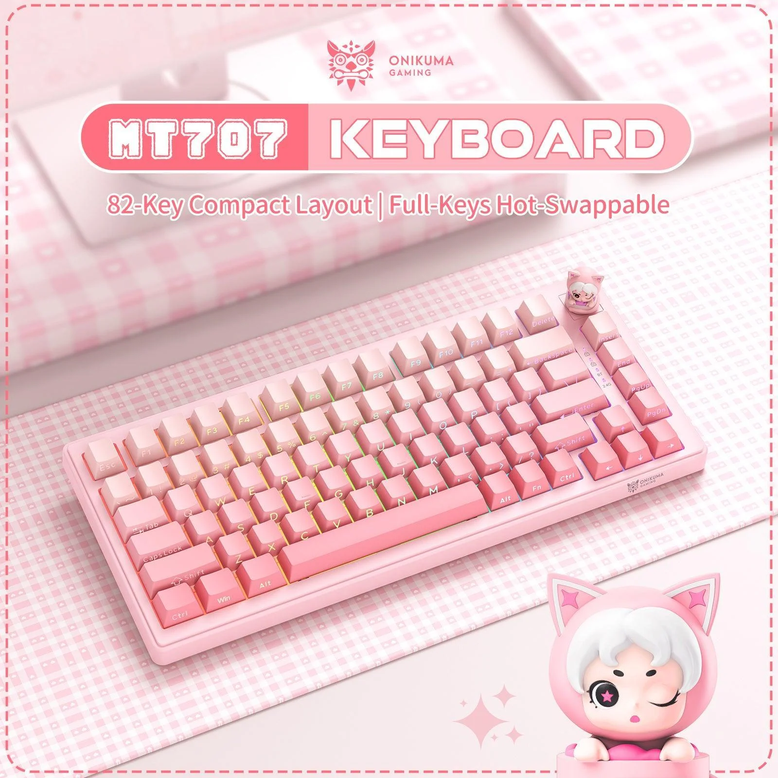 ‌ONIKUMA MT707 Keyboard – Hot-Swappable Keys, Gasket Mount & RGB Gaming Precision - Image 4