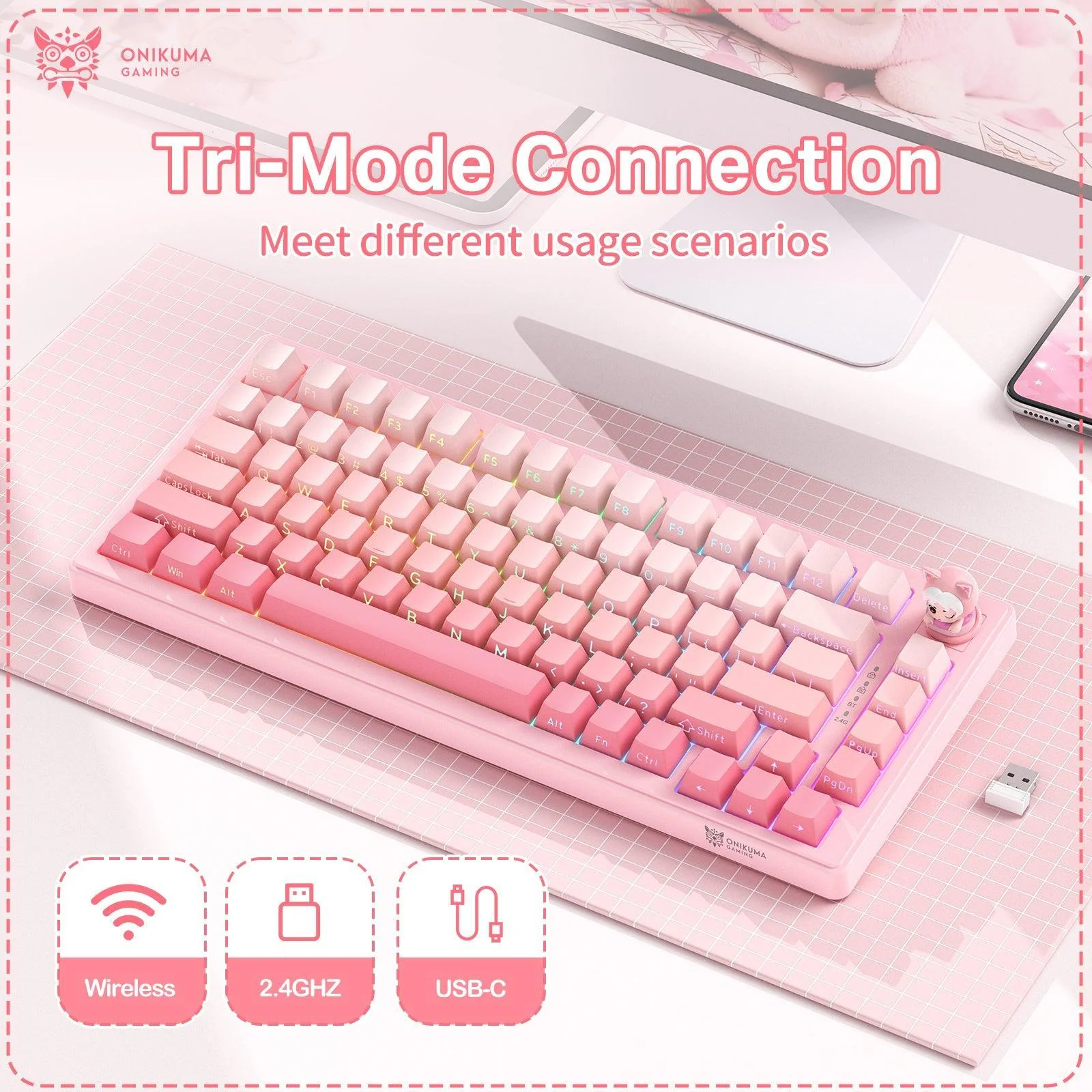 ‌ONIKUMA MT707 Keyboard – Hot-Swappable Keys, Gasket Mount & RGB Gaming Precision - Image 7