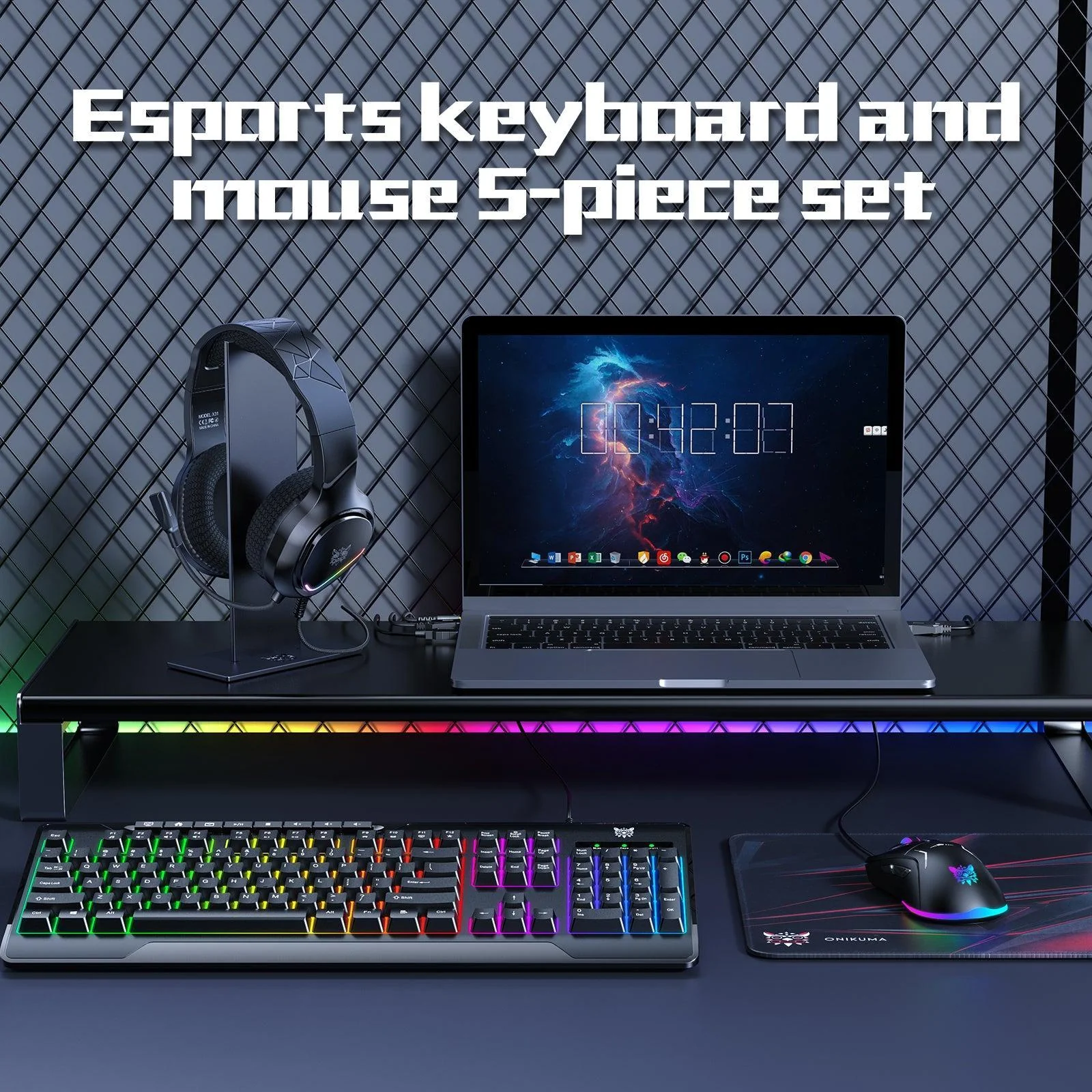 ‌ONIKUMA TZ5008 Gaming Kit – RGB Backlit Keyboard, Lightweight Mouse, Pro Headset & Stand - Image 5