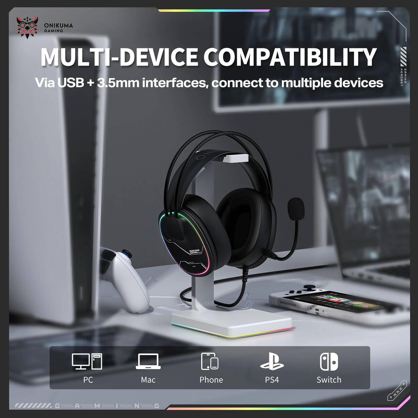 ‌ONIKUMA X91 Gaming Headset – RGB Lighting, HD Mic & Multi-Device Comfort - Image 11