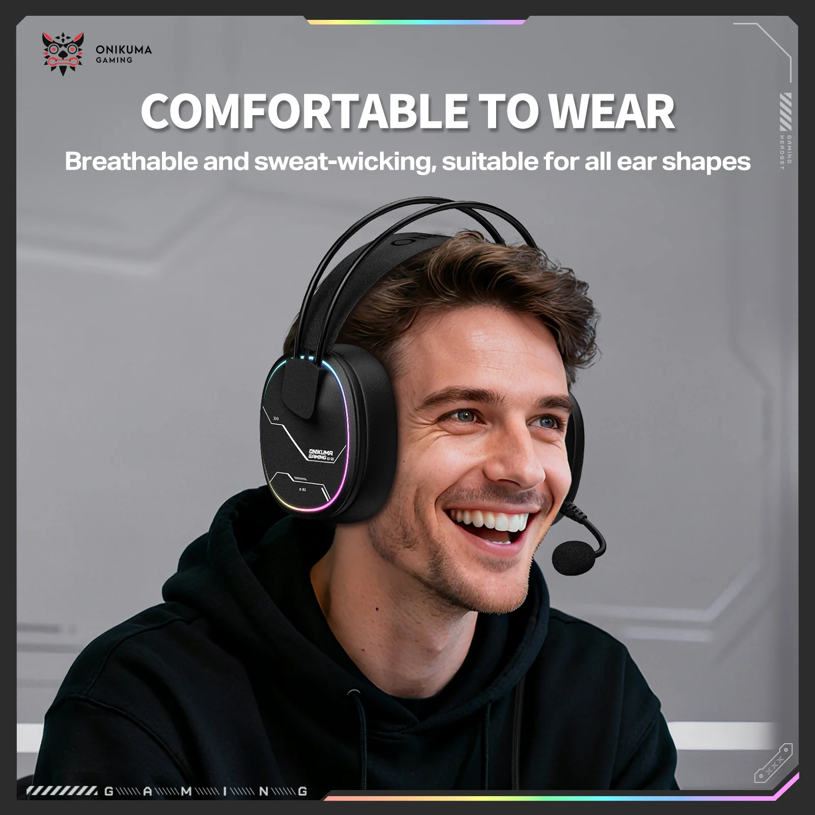 ‌ONIKUMA X91 Gaming Headset – RGB Lighting, HD Mic & Multi-Device Comfort - Image 12