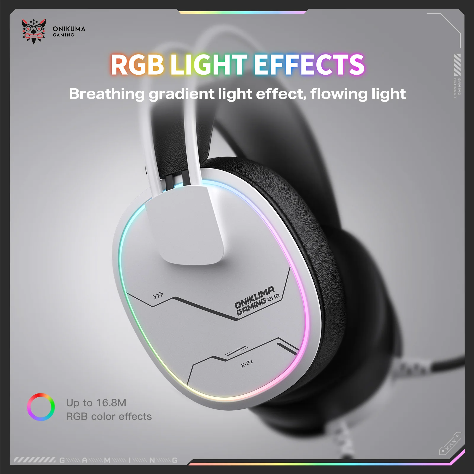‌ONIKUMA X91 Gaming Headset – RGB Lighting, HD Mic & Multi-Device Comfort - Image 3