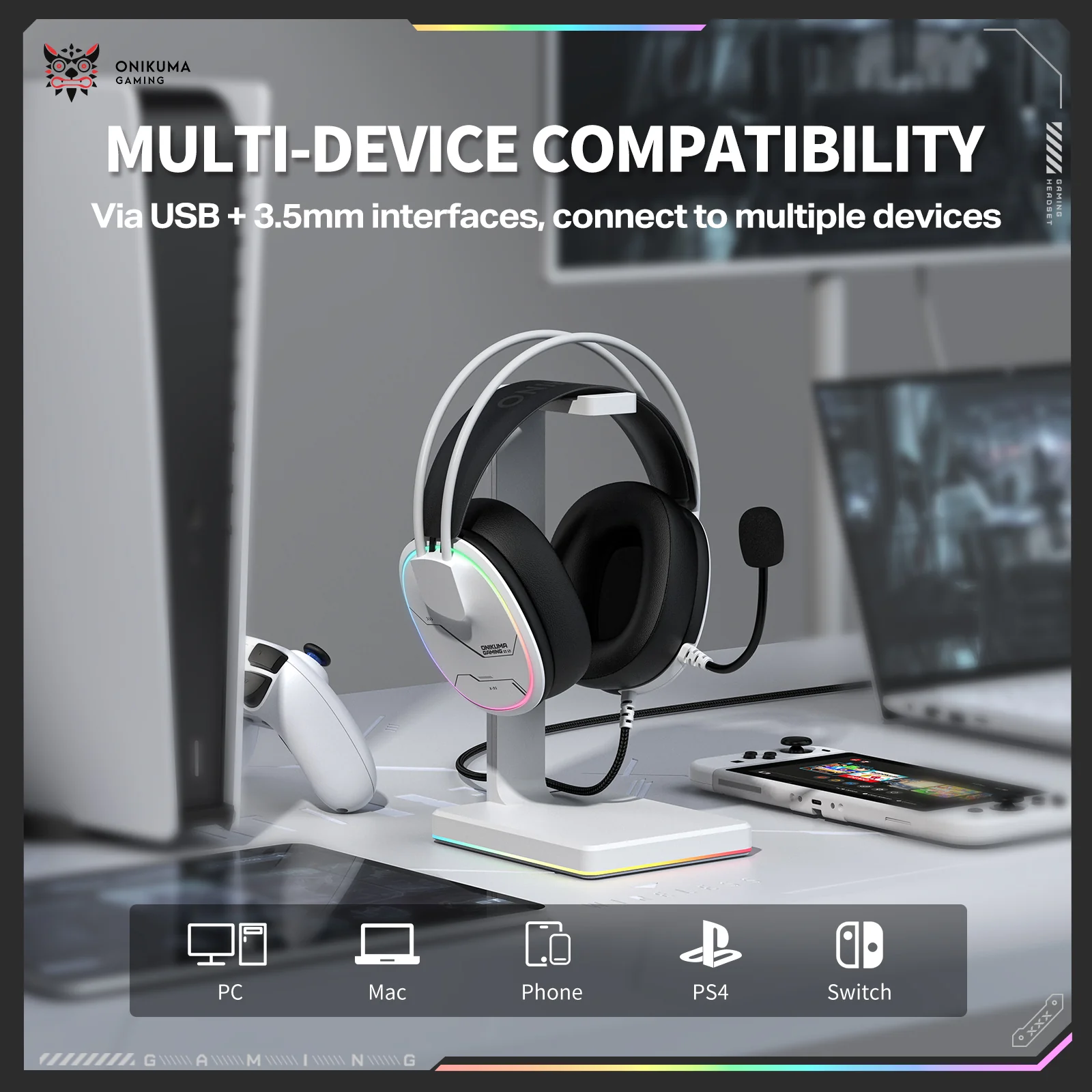 ‌ONIKUMA X91 Gaming Headset – RGB Lighting, HD Mic & Multi-Device Comfort - Image 6