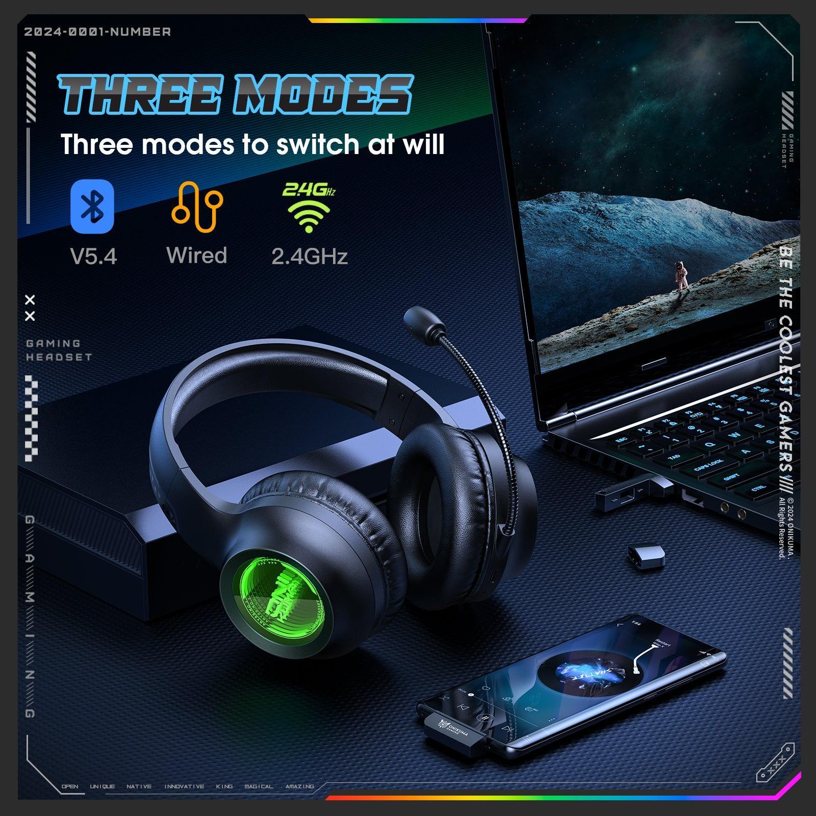 ONIKUMA GT818 RGB Gaming Headset with 20H Playtime - Bluetooth 5.4, 360° Mic & Tri-Mode Connectivity - Image 5