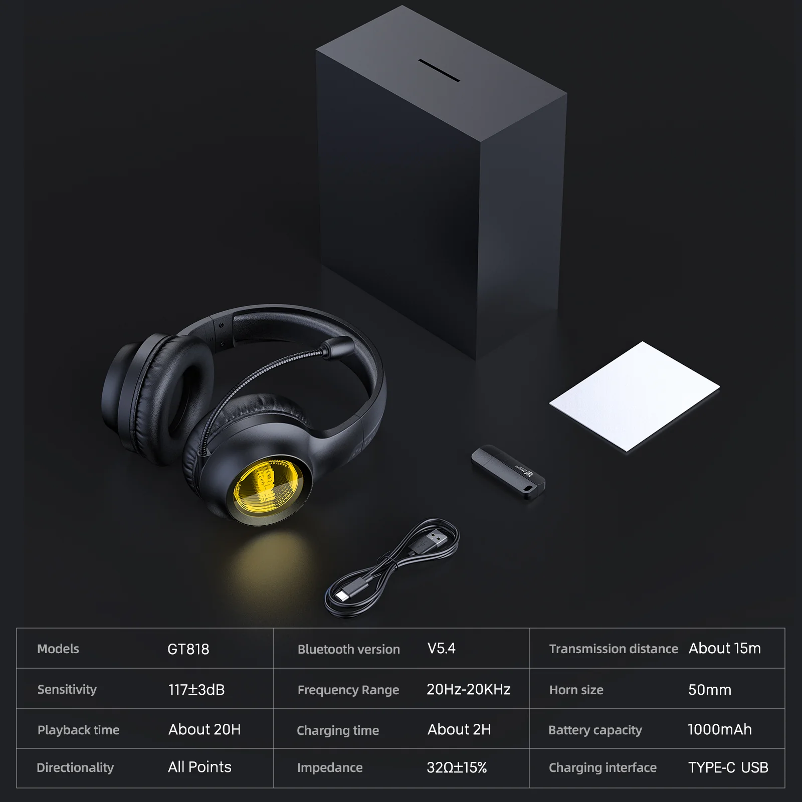 ONIKUMA GT818 RGB Gaming Headset with 20H Playtime - Bluetooth 5.4, 360° Mic & Tri-Mode Connectivity - Image 7