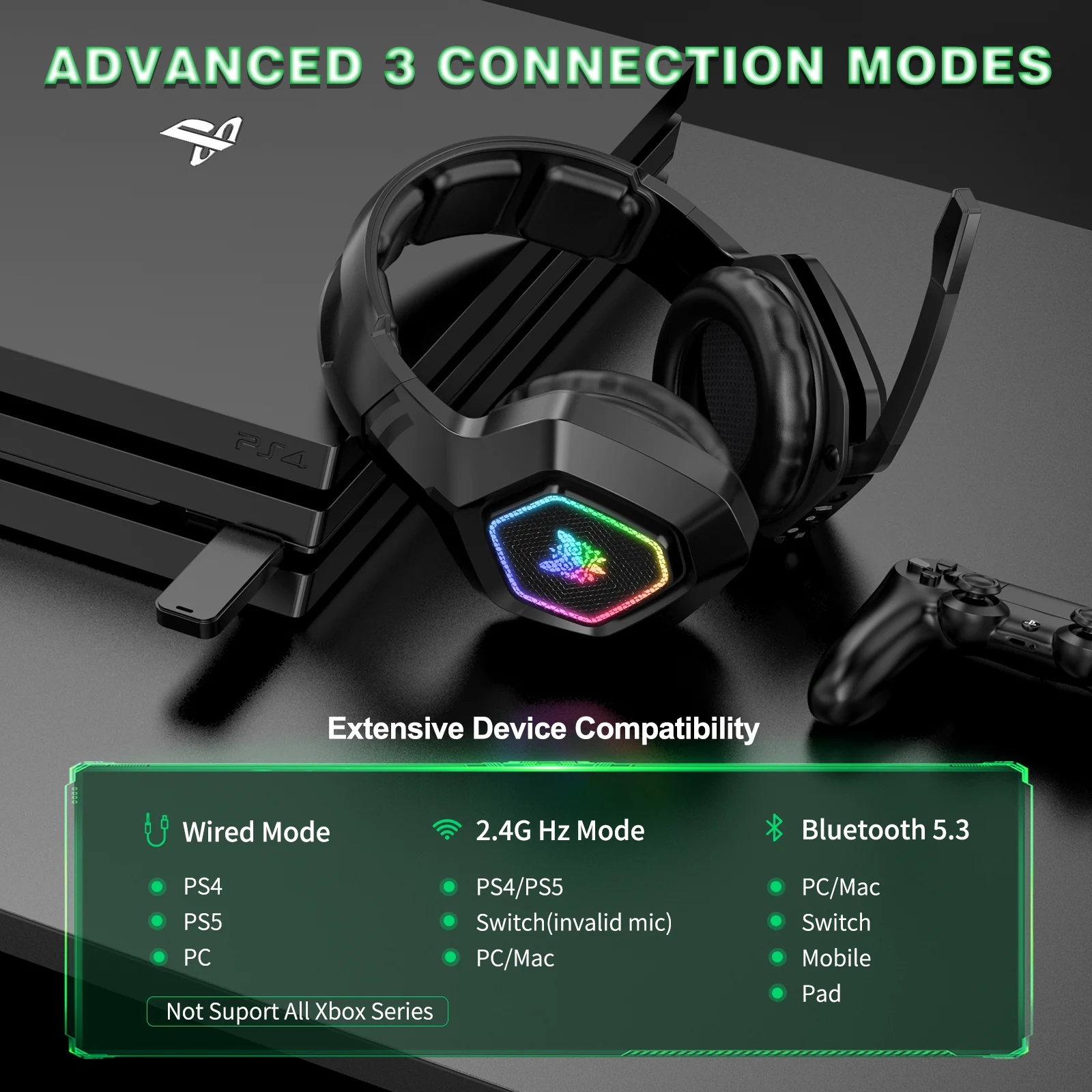 ONIKUMA B100 Headset Headworn Bluetooth 2.4g Wireless Wired Three Mode Lightweight E-Sports Gamer Headphone - Image 11