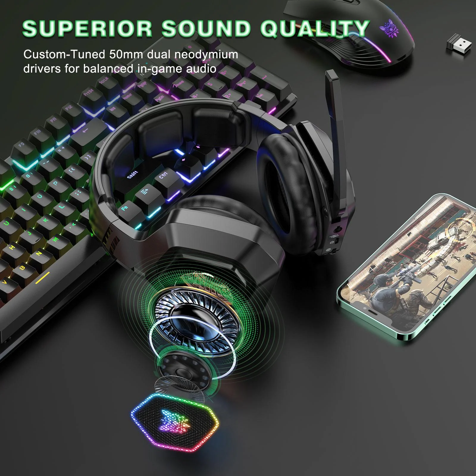 ONIKUMA B100 Headset Headworn Bluetooth 2.4g Wireless Wired Three Mode Lightweight E-Sports Gamer Headphone - Image 12
