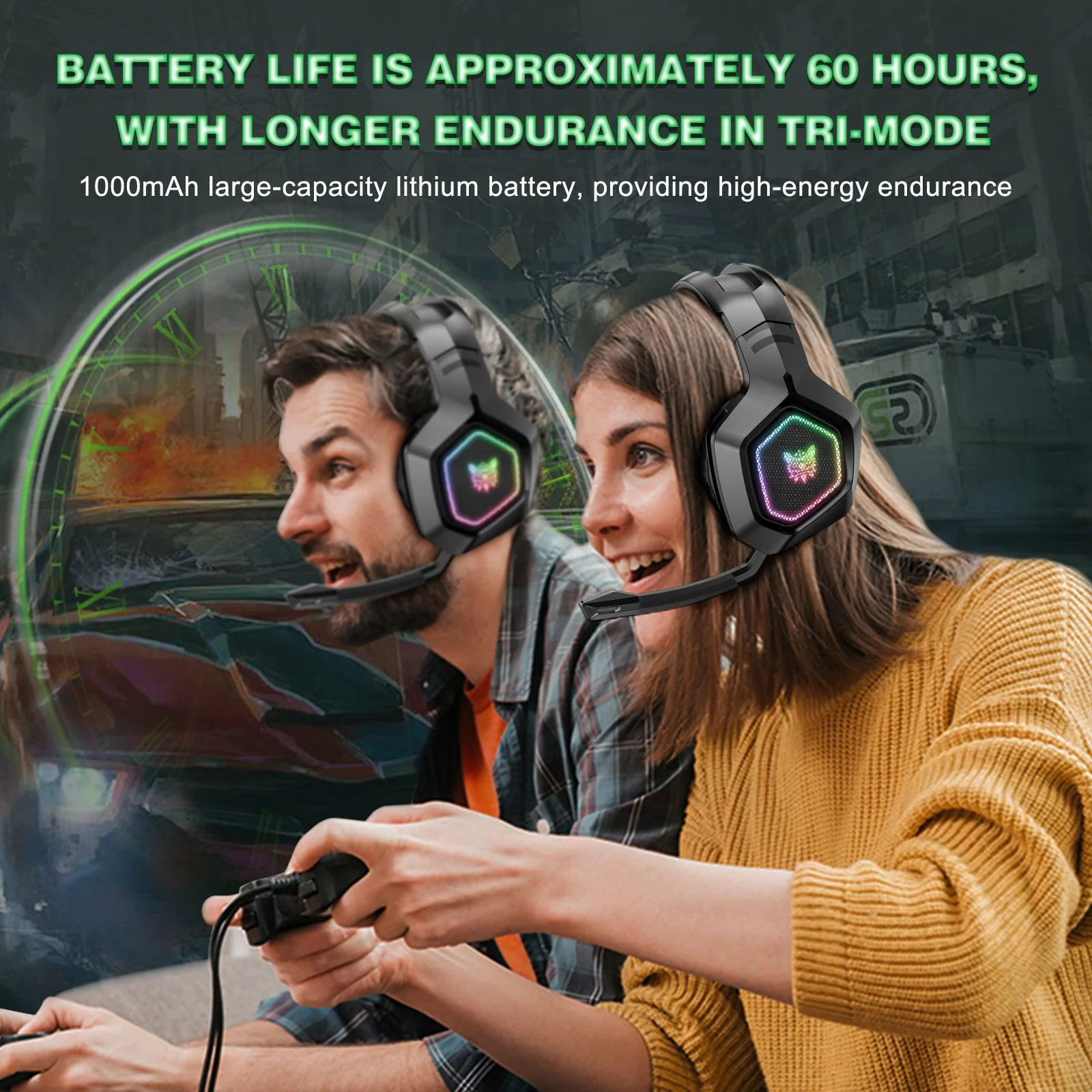 ONIKUMA B100 Headset Headworn Bluetooth 2.4g Wireless Wired Three Mode Lightweight E-Sports Gamer Headphone - Image 13