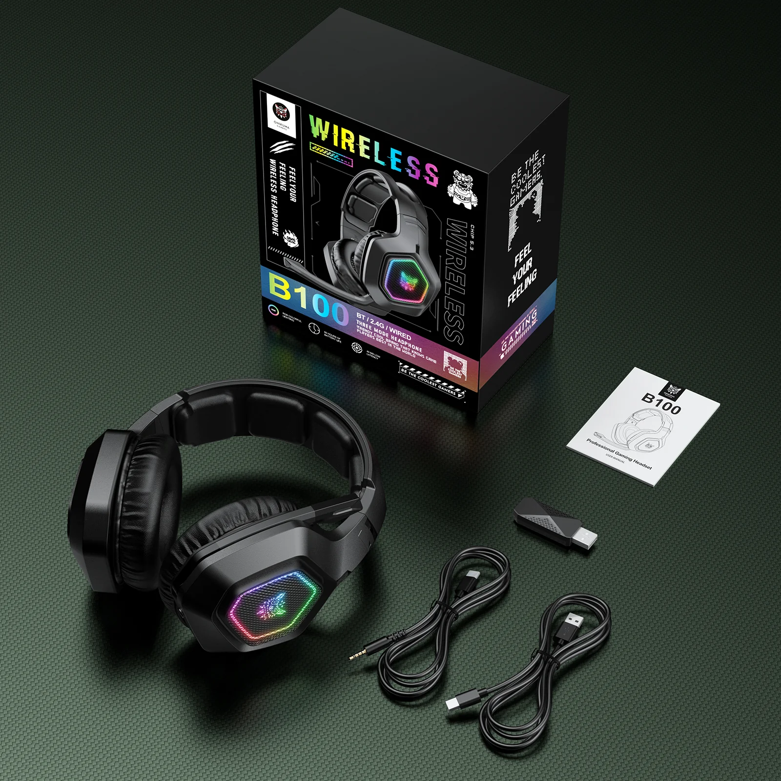 ONIKUMA B100 Headset Headworn Bluetooth 2.4g Wireless Wired Three Mode Lightweight E-Sports Gamer Headphone - Image 18