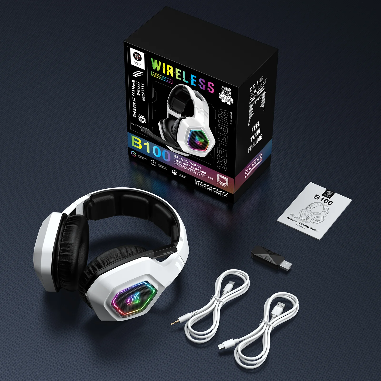 ONIKUMA B100 Headset Headworn Bluetooth 2.4g Wireless Wired Three Mode Lightweight E-Sports Gamer Headphone - Image 9
