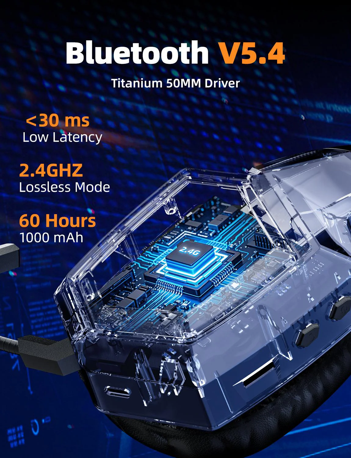 ONIKUMA GT806 Wireless Gaming Headset Headworn Bluetooth 2.4g Wireless Wired Three Mode Lightweight E-Sports Gamer Headphone - Image 3