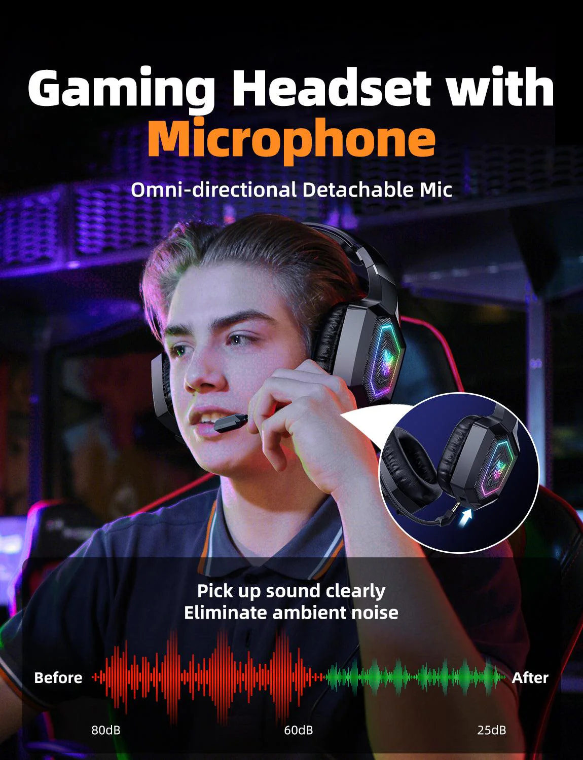 ONIKUMA GT806 Wireless Gaming Headset Headworn Bluetooth 2.4g Wireless Wired Three Mode Lightweight E-Sports Gamer Headphone - Image 4