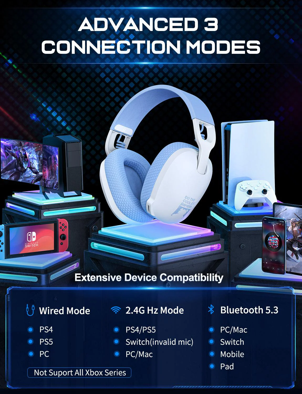 ONIKUMA B2 Headset Headworn Bluetooth 2.4g Wireless Wired Three Mode Lightweight E-Sports Gamer Headphone - Image 13