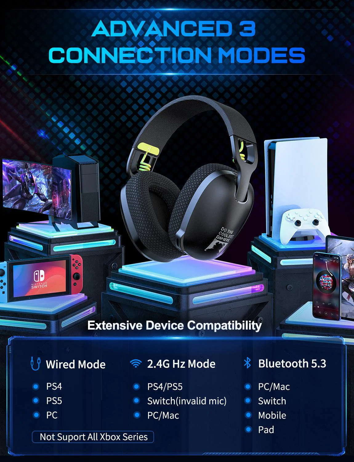 ONIKUMA B2 Headset Headworn Bluetooth 2.4g Wireless Wired Three Mode Lightweight E-Sports Gamer Headphone - Image 7