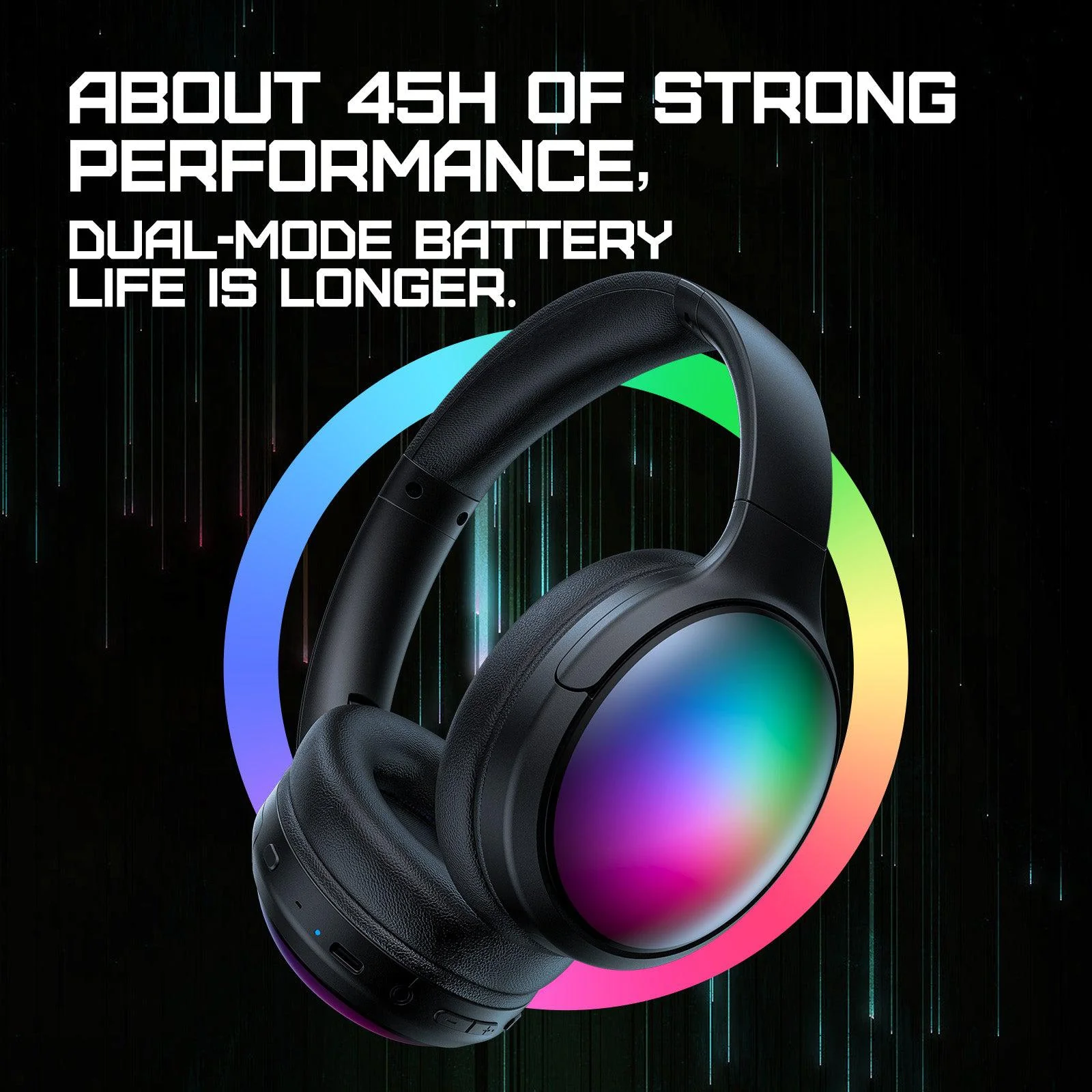 ONIKUMA B3 Wireless Bluetooth Headphones with ANC Microphone, Rainbow RGB Lights Effect Lightweight Foldable Over-Ear Headphones with Music & Game Mode, 45H Plays for Travel Home Office, Hands-Free Clear Calls - Image 5