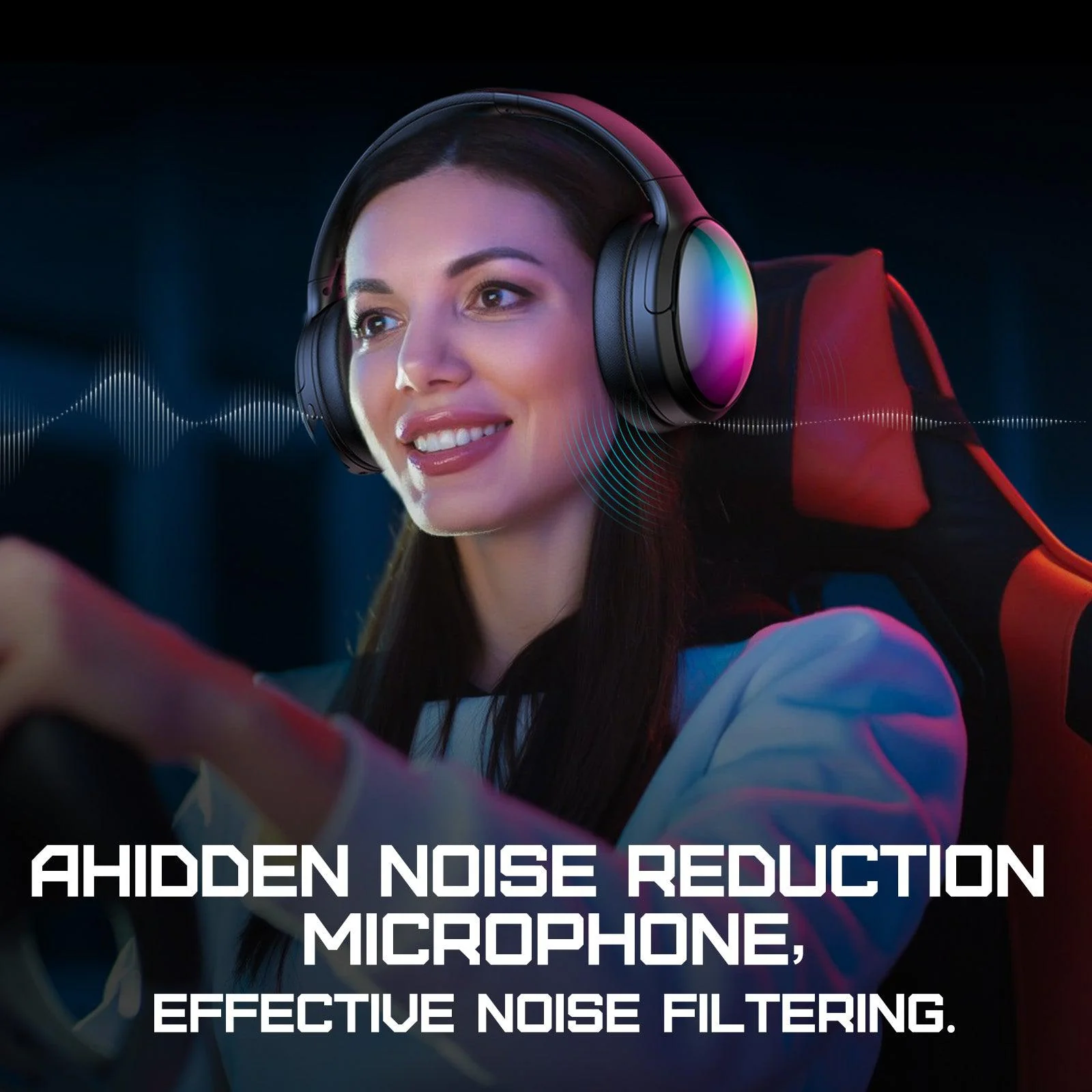 ONIKUMA B3 Wireless Bluetooth Headphones with ANC Microphone, Rainbow RGB Lights Effect Lightweight Foldable Over-Ear Headphones with Music & Game Mode, 45H Plays for Travel Home Office, Hands-Free Clear Calls - Image 6