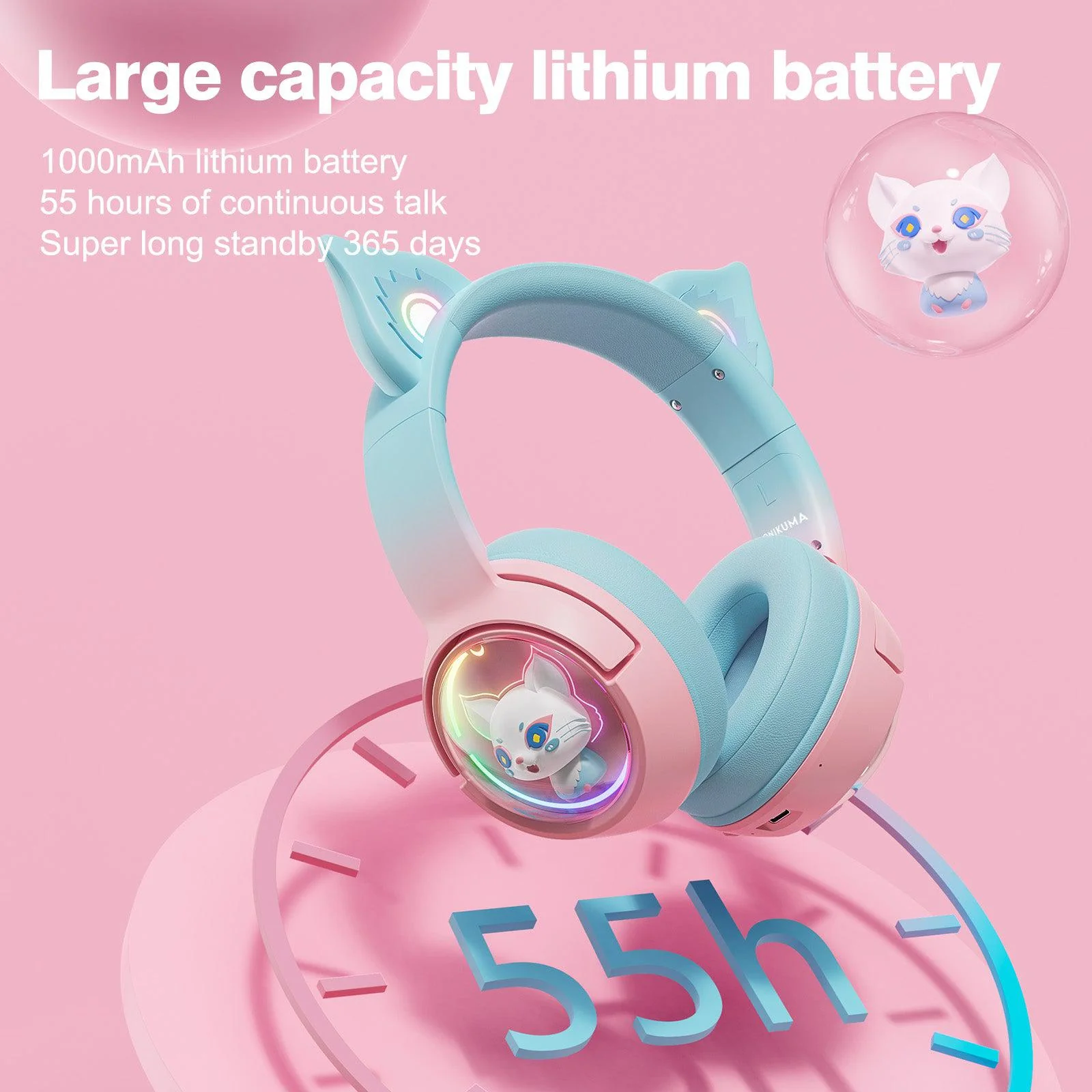 ONIKUMA B5 Gradient 2.4G Wireless Bluetooth Wired 3-mode Linghu Headphones, RGB Switch Headset - Image 5