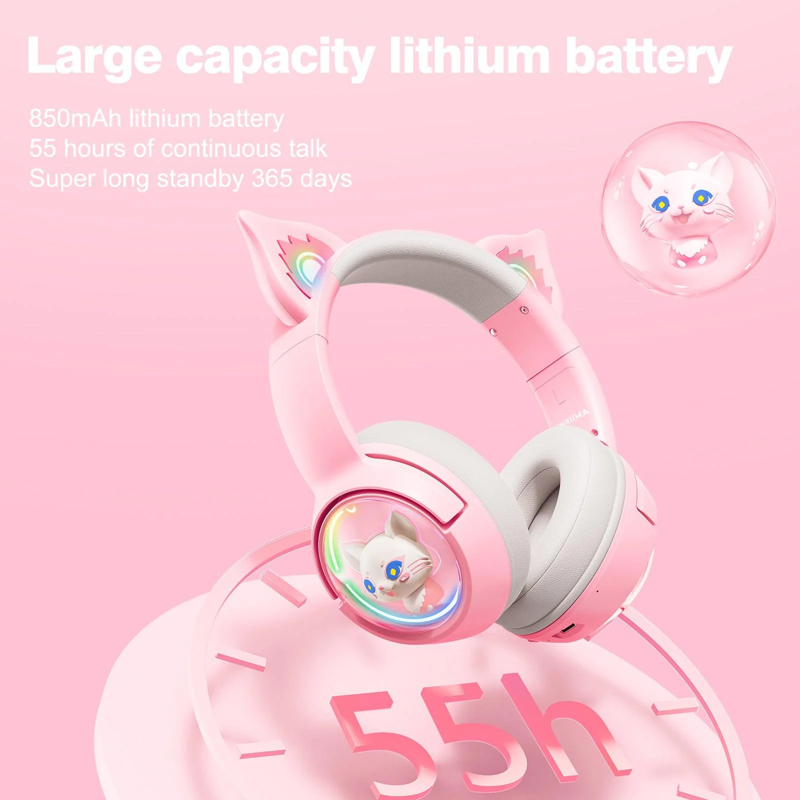 ONIKUMA B5 RGB Cat Ear Bluetooth Wireless Gaming Headset - Image 5