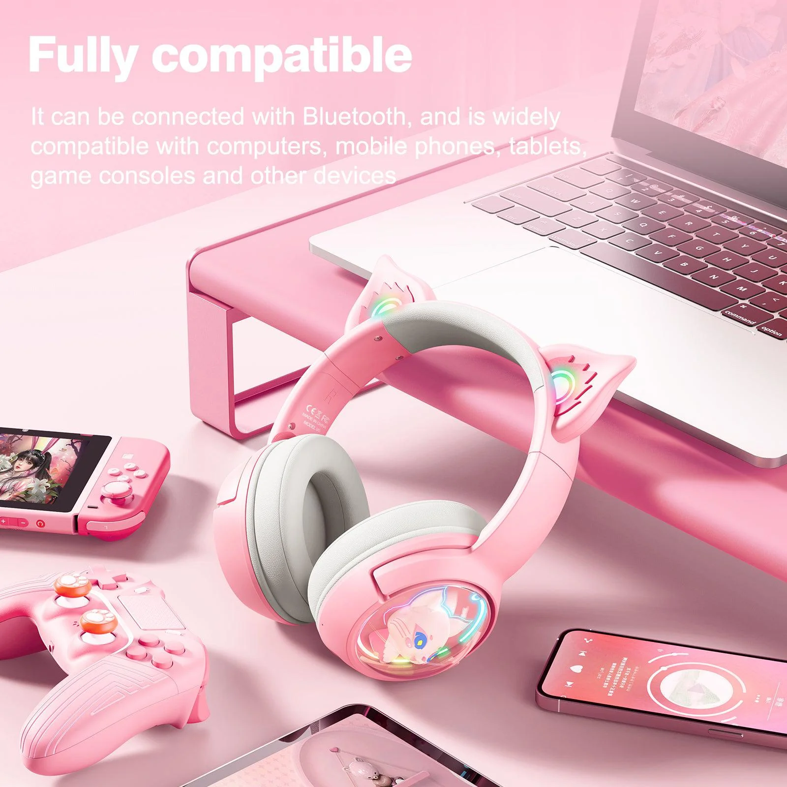 ONIKUMA B5 RGB Cat Ear Bluetooth Wireless Gaming Headset - Image 7