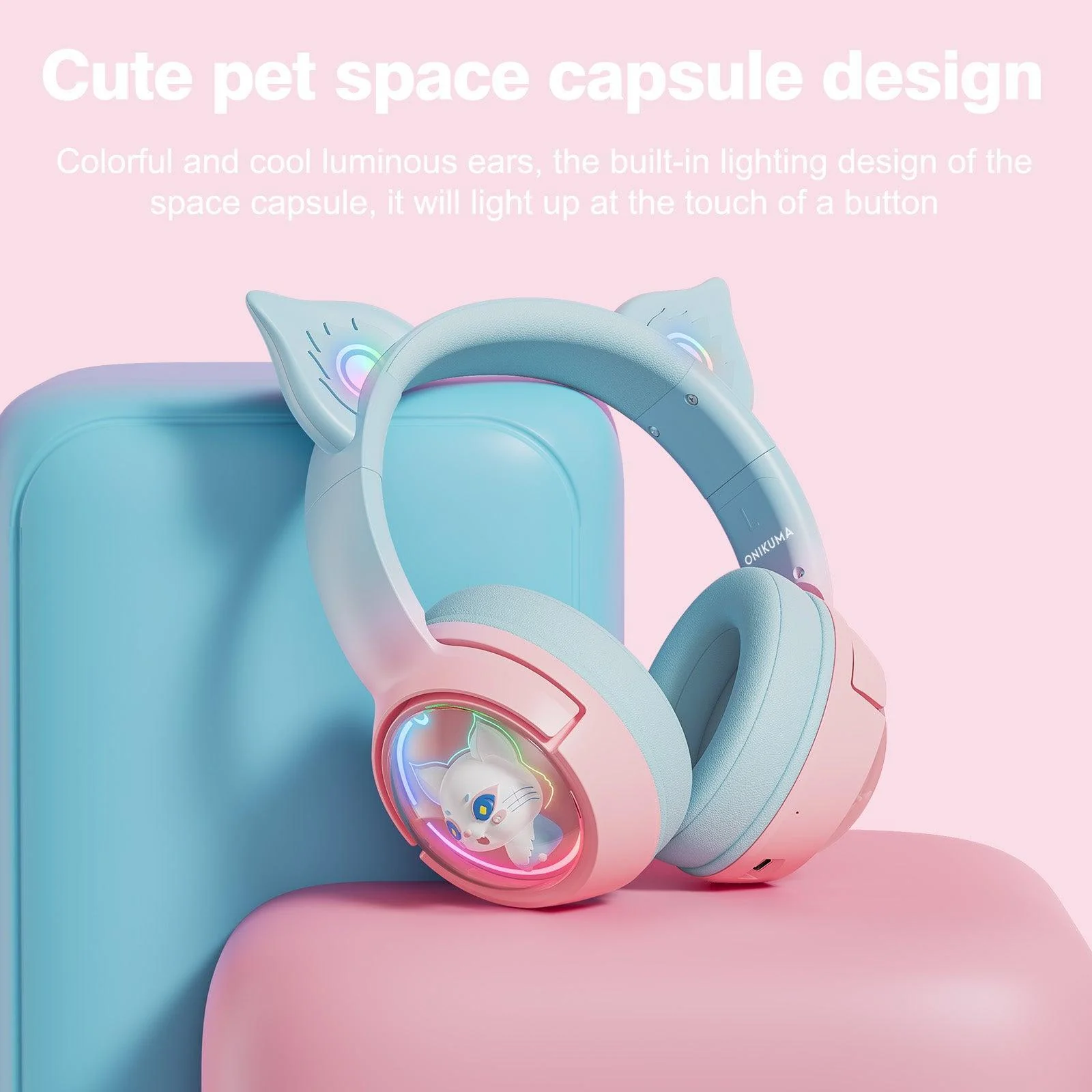 ONIKUMA B5 Tri-Mode Gaming Headset – Bluetooth 5.3, HIFI Sound & Cute Space Capsule Design - Image 12