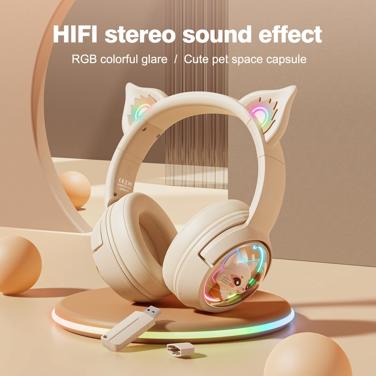 ONIKUMA B5 Tri-Mode Gaming Headset – Bluetooth 5.3, HIFI Sound & Cute Space Capsule Design - Image 3