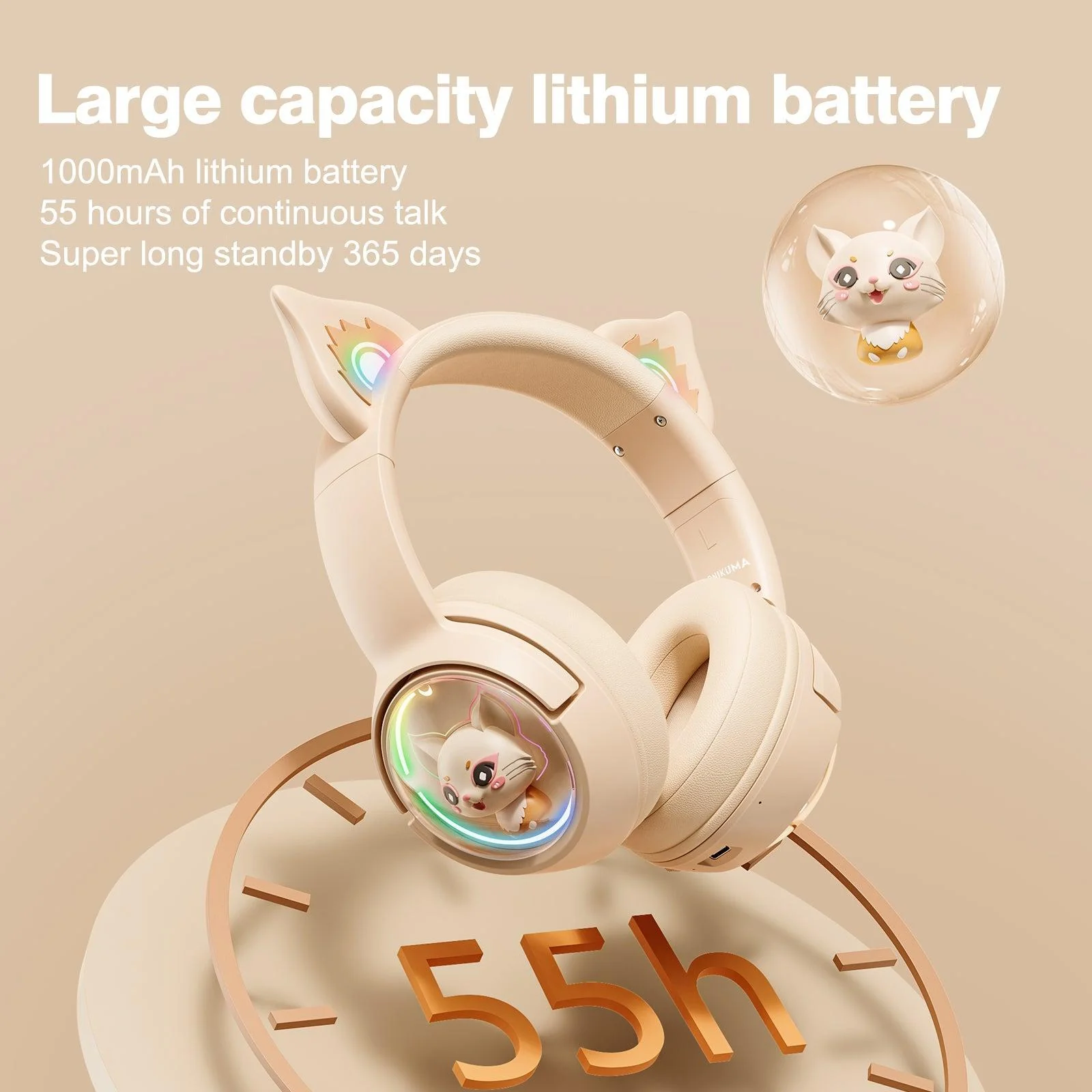 ONIKUMA B5 Tri-Mode Gaming Headset – Bluetooth 5.3, HIFI Sound & Cute Space Capsule Design - Image 6