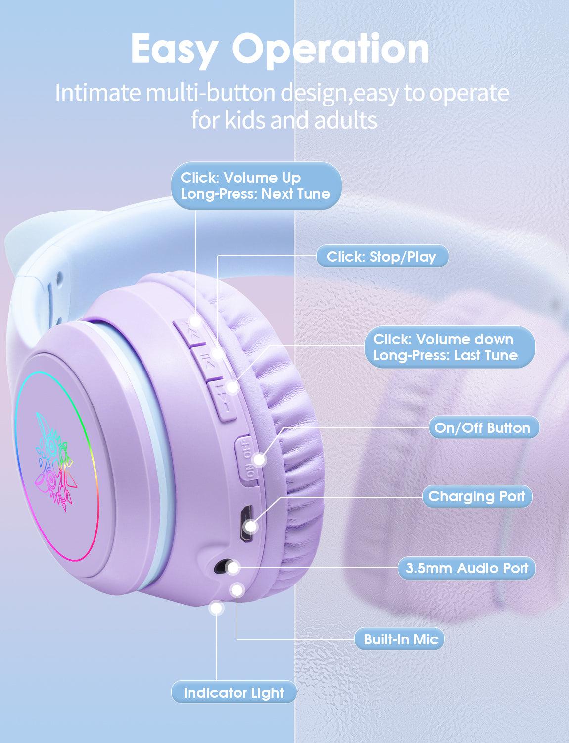 Onikuma B90 RGB Cat Ear Bluetooth 5.0 Wireless Gaming Headset - Image 13