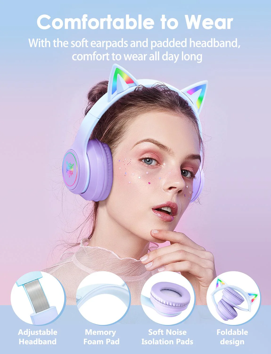 Onikuma B90 RGB Cat Ear Bluetooth 5.0 Wireless Gaming Headset - Image 15
