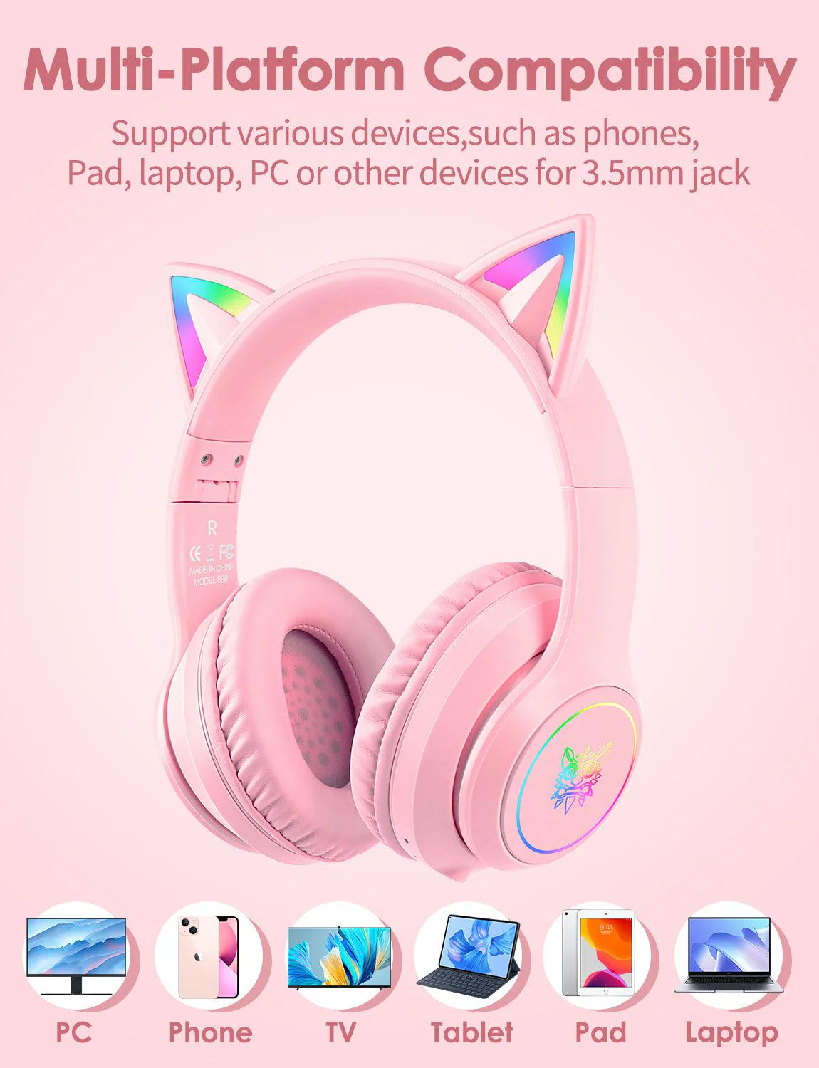 Onikuma B90 RGB Cat Ear Bluetooth 5.0 Wireless Gaming Headset - Image 20