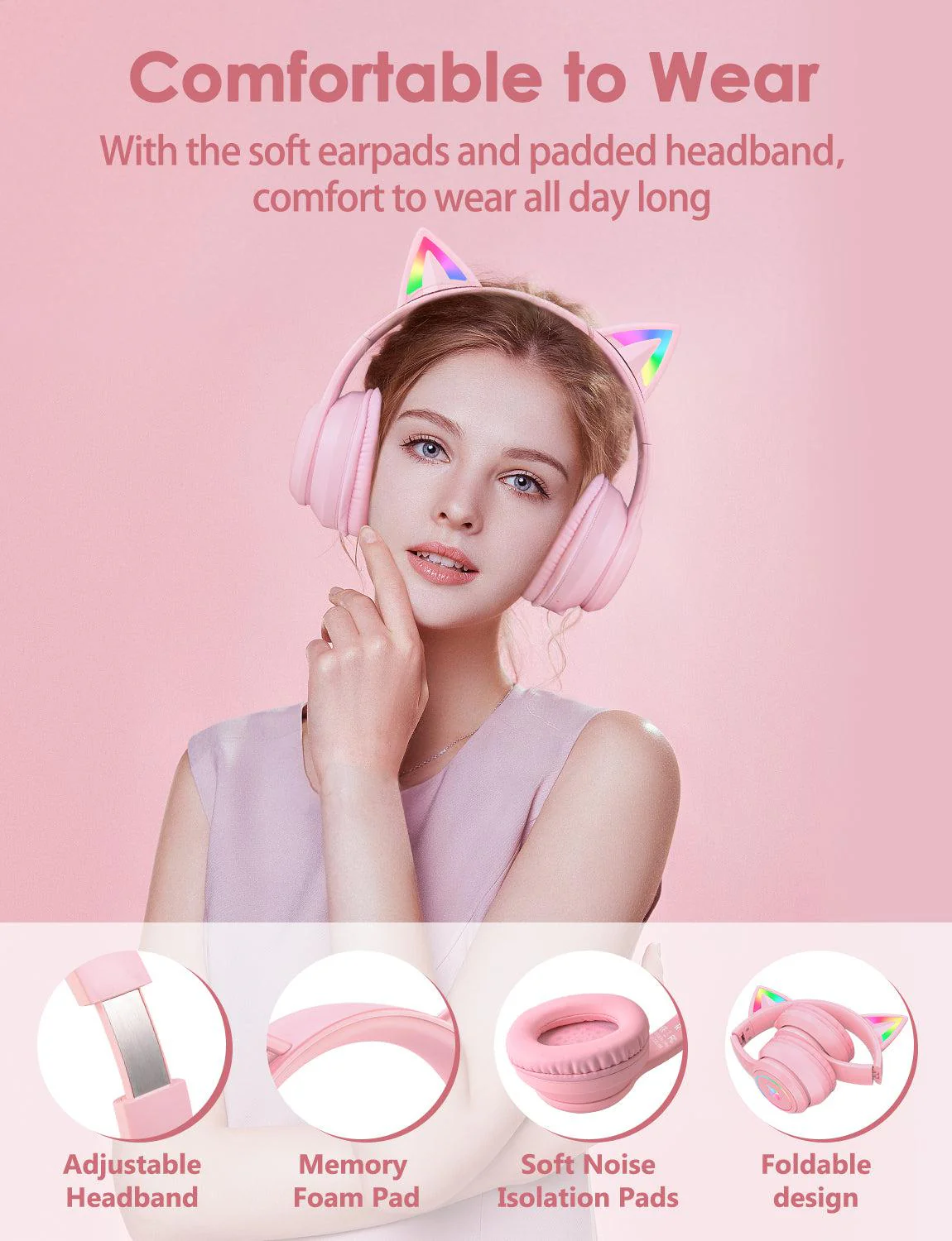 Onikuma B90 RGB Cat Ear Bluetooth 5.0 Wireless Gaming Headset - Image 23
