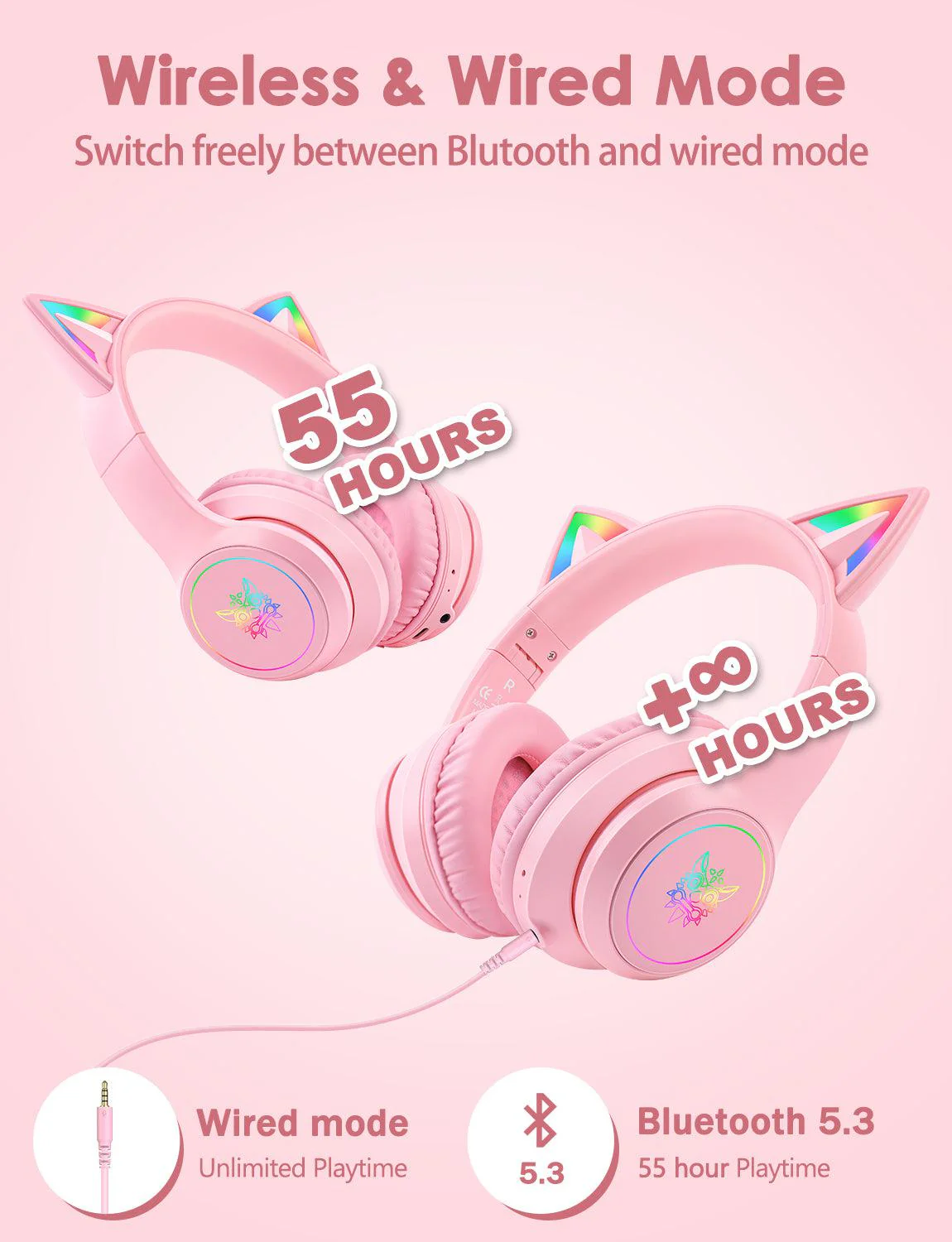Onikuma B90 RGB Cat Ear Bluetooth 5.0 Wireless Gaming Headset - Image 24