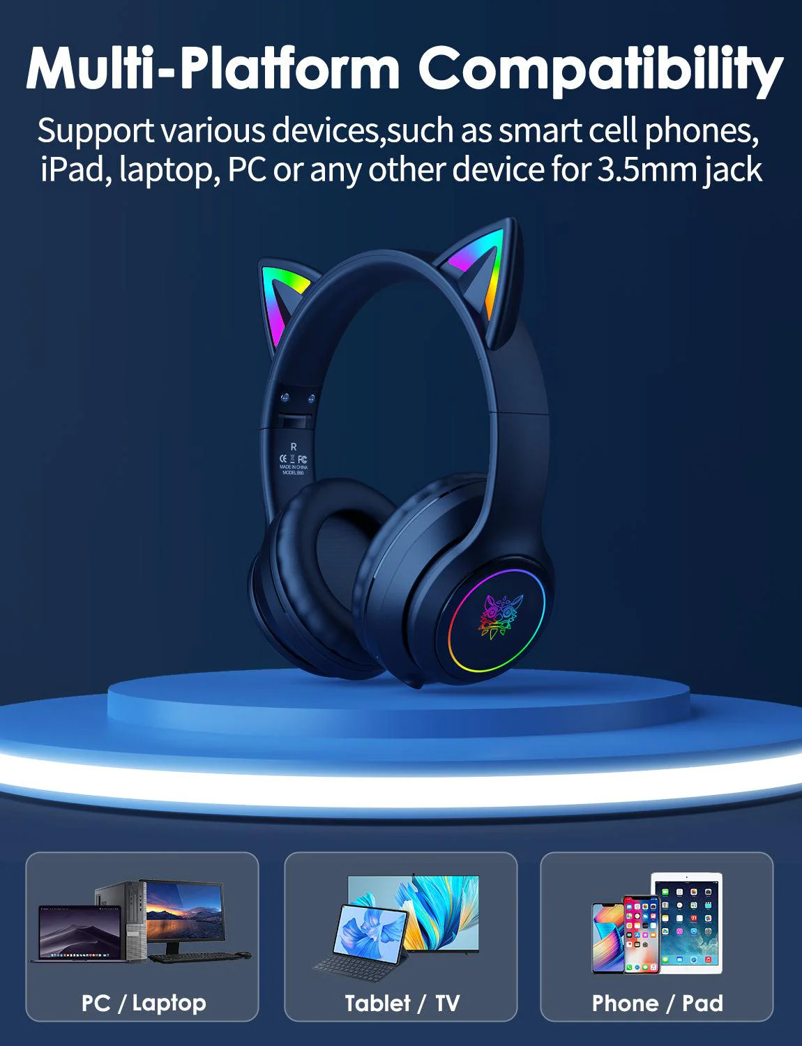 Onikuma B90 RGB Cat Ear Bluetooth 5.0 Wireless Gaming Headset - Image 4