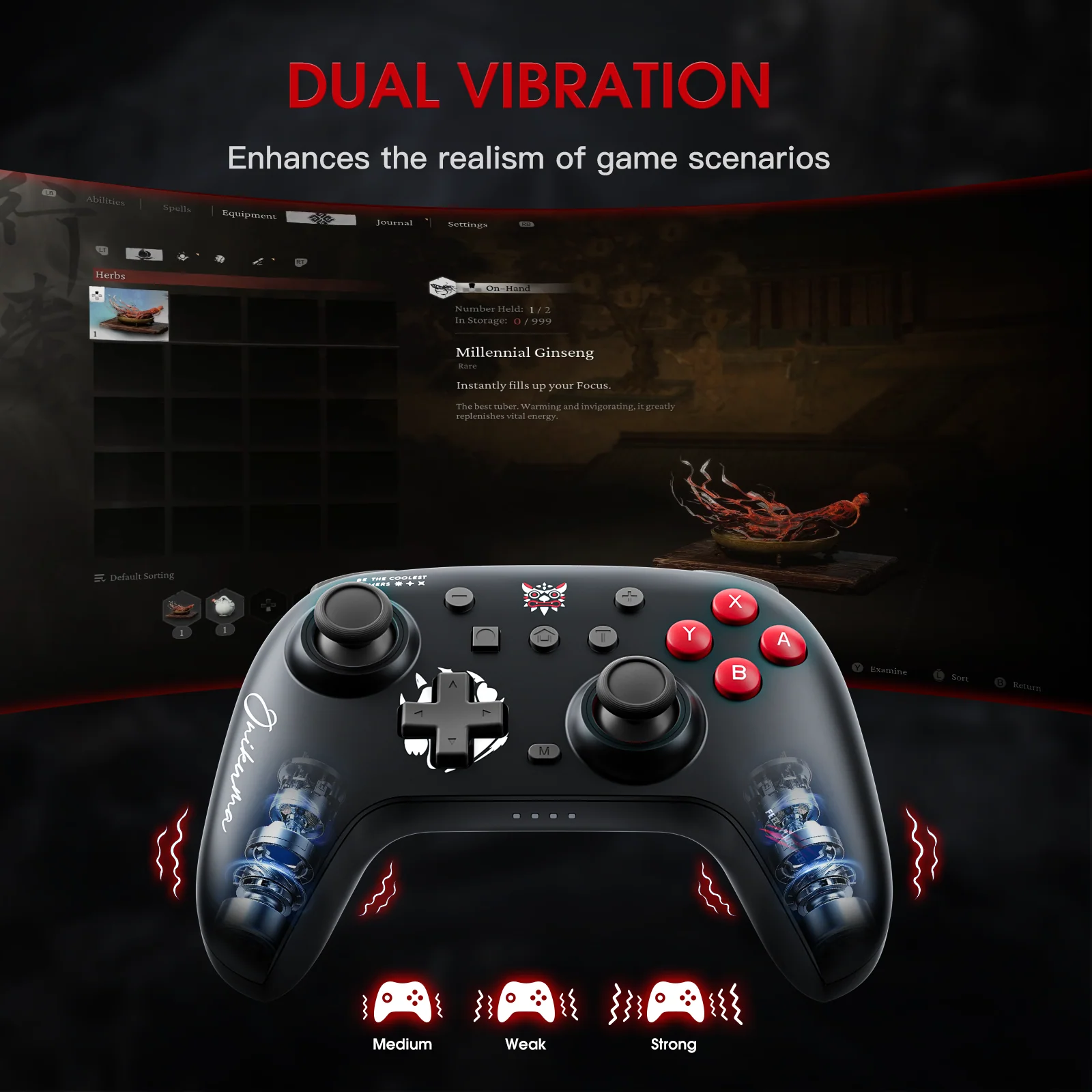 ONIKUMA C1 Wireless Controller Compatible with Nintendo Switch/Switch Lite, Bluetooth Pro Controller with Turbo, Motion, Vibration, Wake-up, Headphone Jack and Breathing LED Light - Image 13