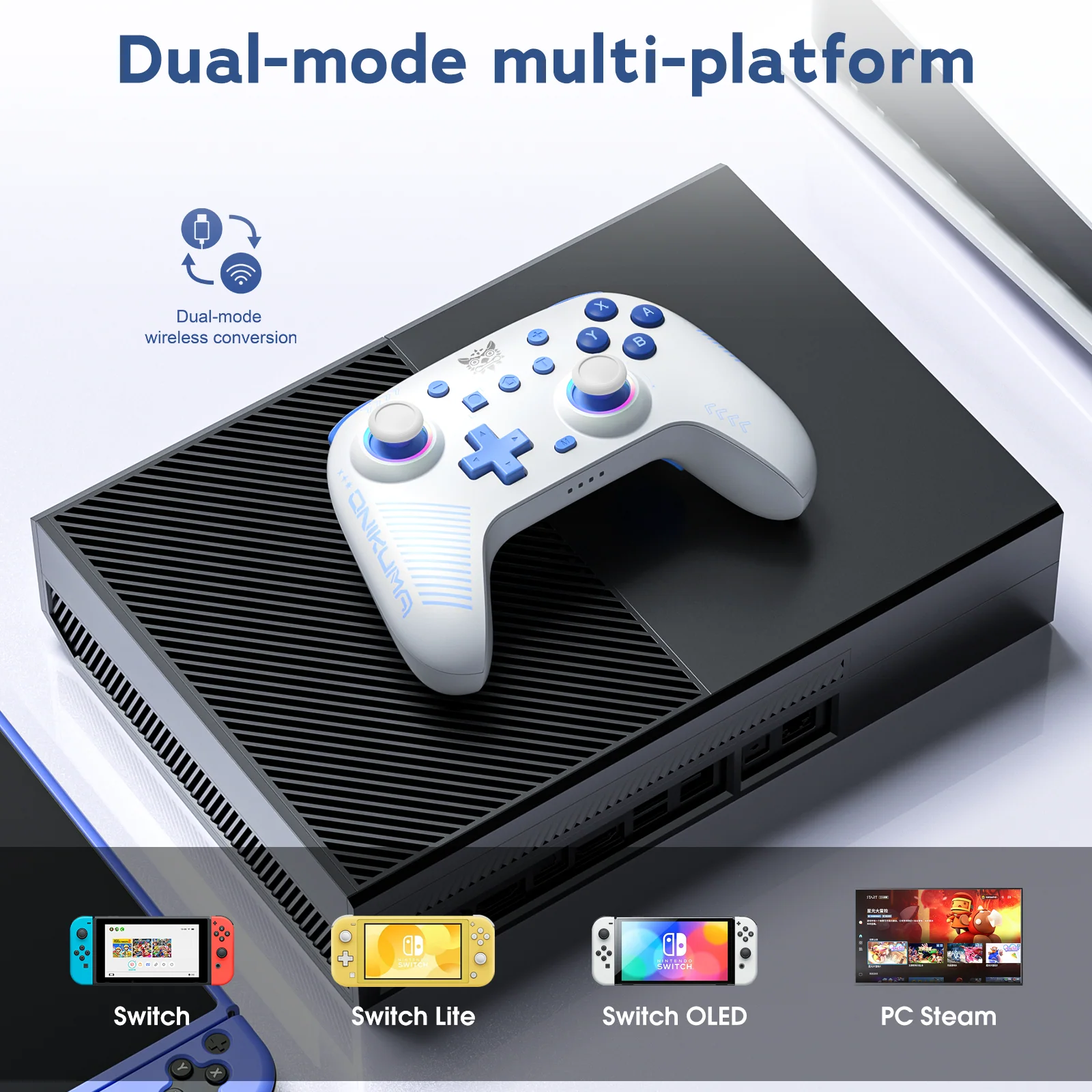 ONIKUMA C1 Wireless Controller Compatible with Nintendo Switch/Switch Lite, Bluetooth Pro Controller with Turbo, Motion, Vibration, Wake-up, Headphone Jack and Breathing LED Light - Image 3