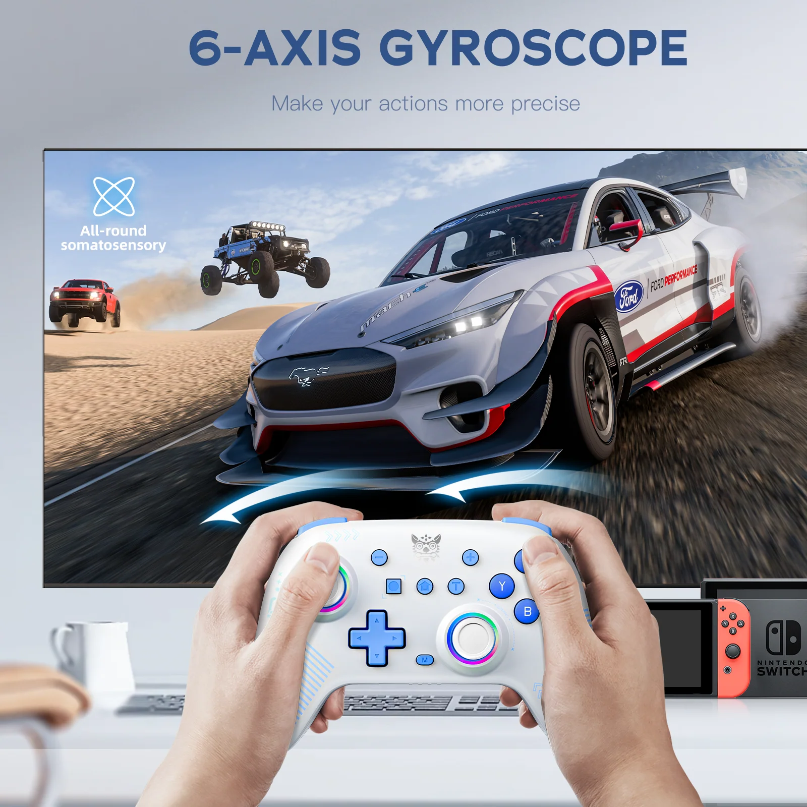 ONIKUMA C1 Wireless Controller Compatible with Nintendo Switch/Switch Lite, Bluetooth Pro Controller with Turbo, Motion, Vibration, Wake-up, Headphone Jack and Breathing LED Light - Image 5