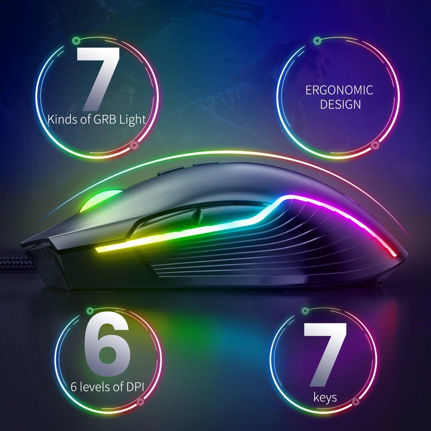 ONIKUMA CW905 6400 DPI Wired Gaming Mouse with Breathing LED Colors - Image 13