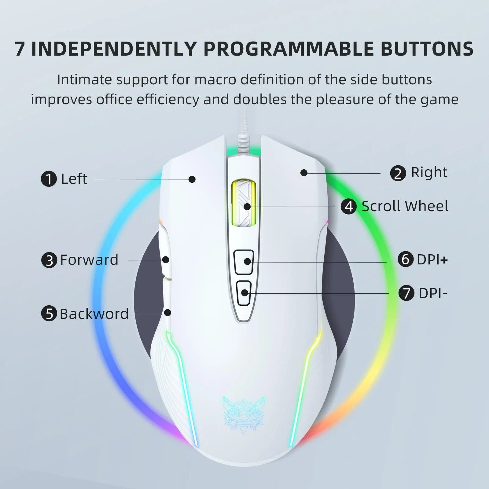 ONIKUMA CW905 6400 DPI Wired Gaming Mouse with Breathing LED Colors - Image 3