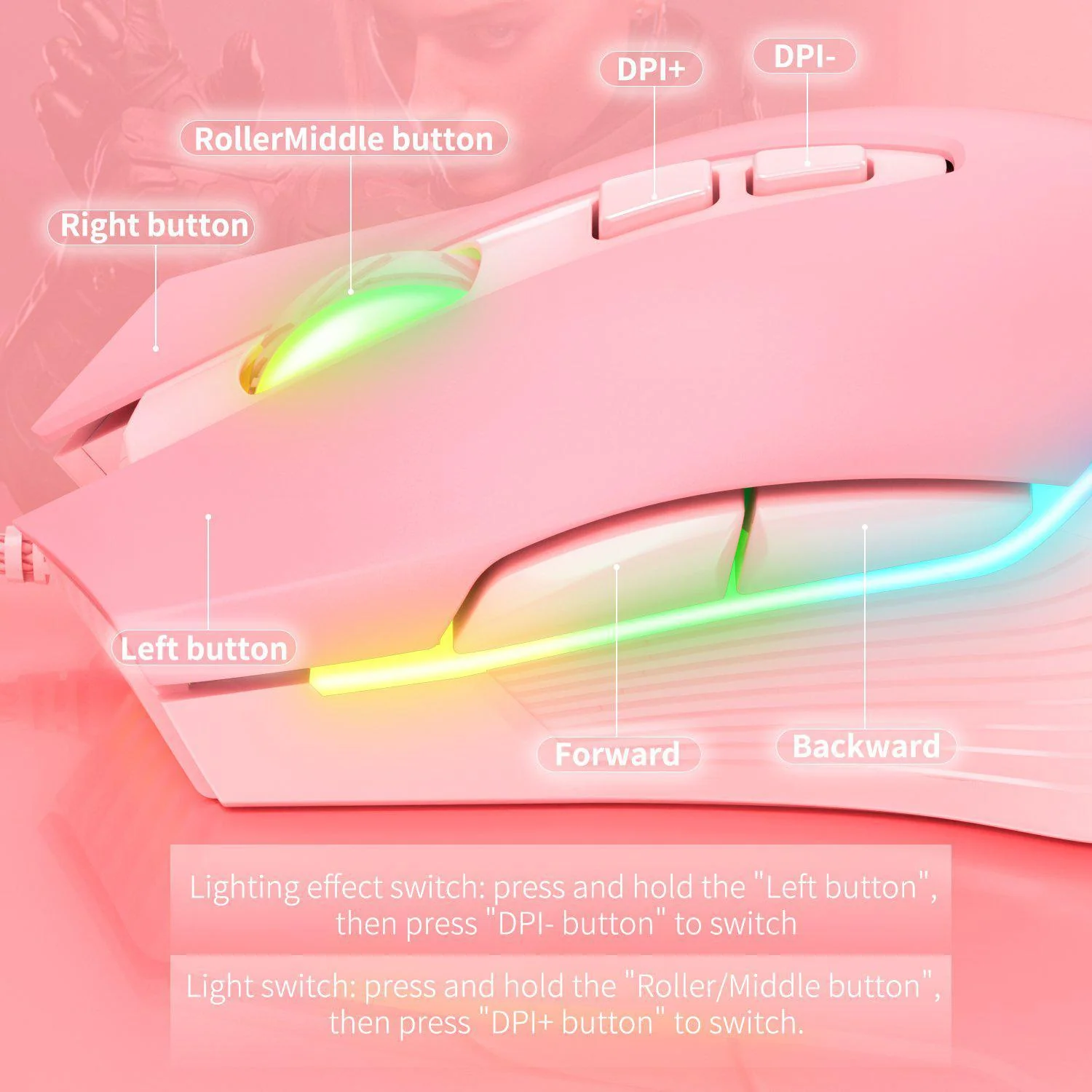ONIKUMA CW905 6400 DPI Wired Gaming Mouse with Breathing LED Colors - Image 9