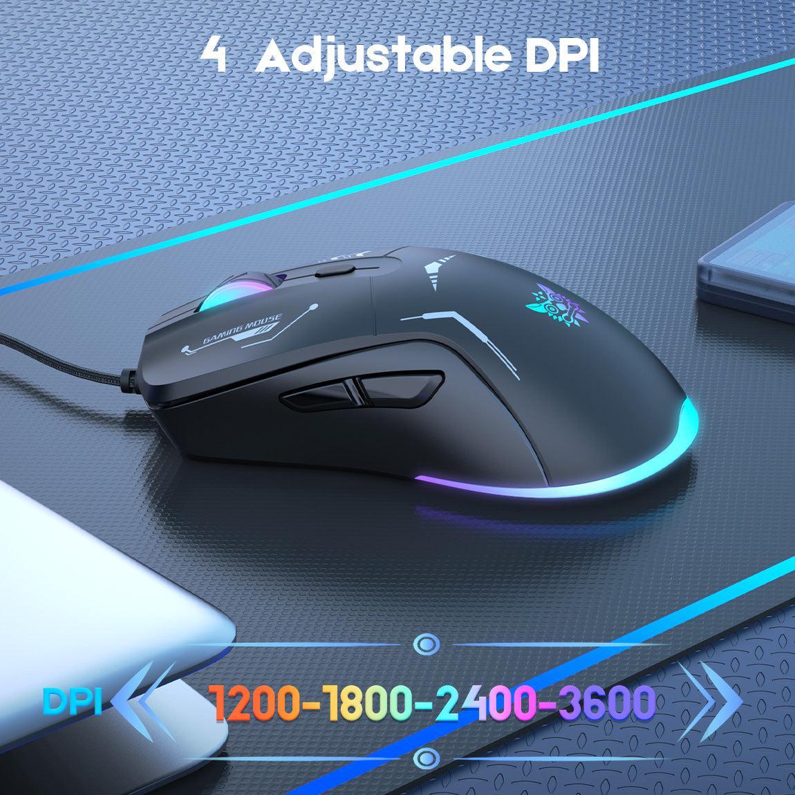 Onikuma CW917 Wired Gaming Mouse, PC Computer Mice USB Mouse with RGB Modes, 4 Adjustable DPI Up to 3600, 6 Buttons Ergonomic Optical Mouse for Windows PC Mac Laptop Gamer - Image 3