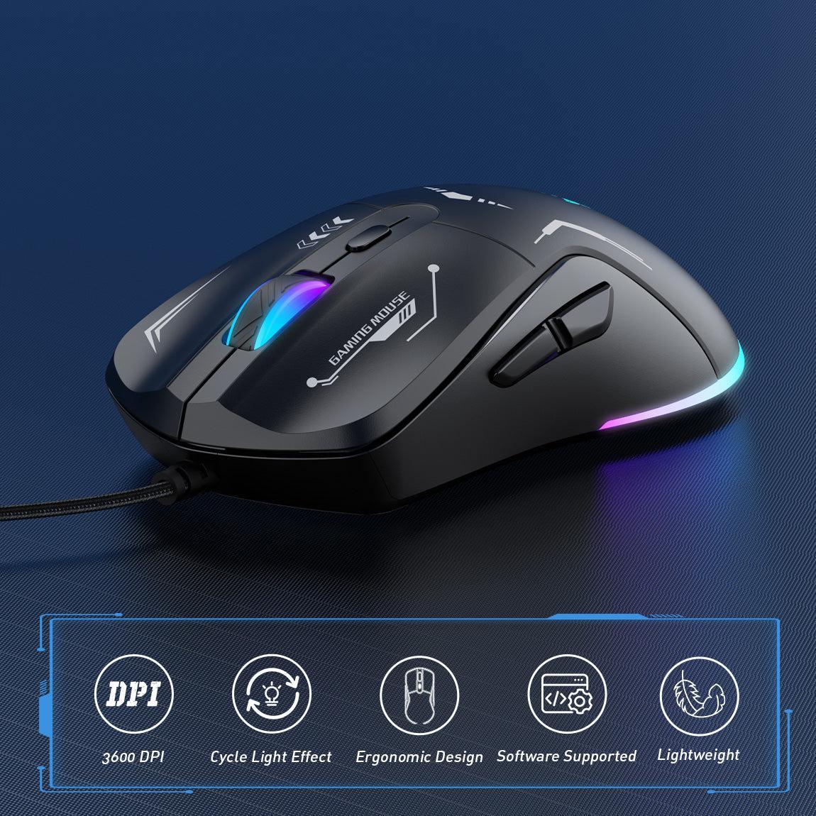 Onikuma CW917 Wired Gaming Mouse, PC Computer Mice USB Mouse with RGB Modes, 4 Adjustable DPI Up to 3600, 6 Buttons Ergonomic Optical Mouse for Windows PC Mac Laptop Gamer - Image 4