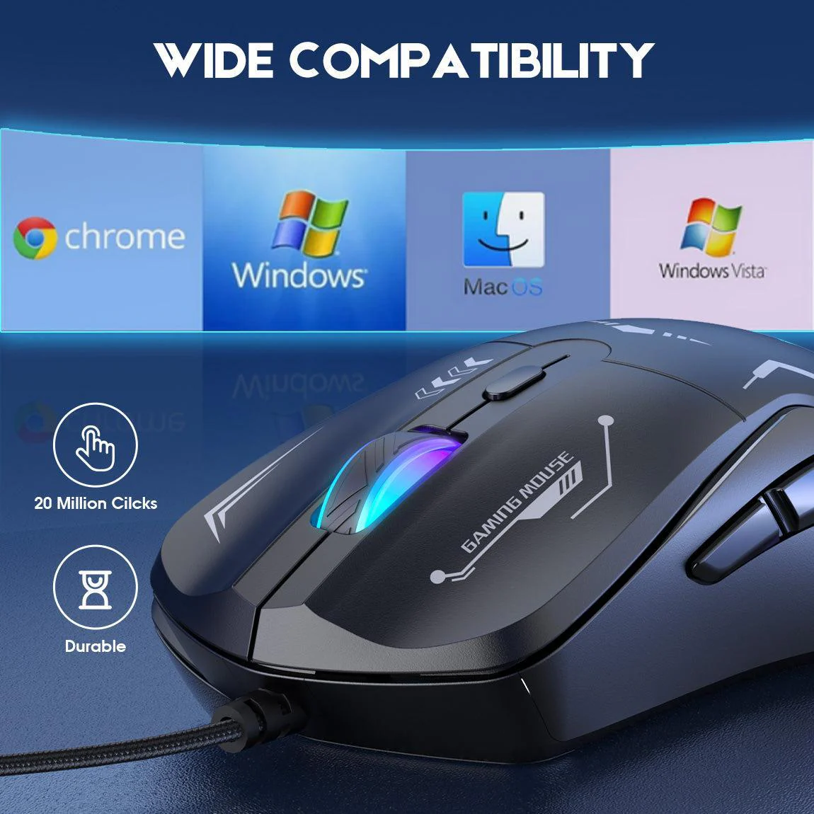 Onikuma CW917 Wired Gaming Mouse, PC Computer Mice USB Mouse with RGB Modes, 4 Adjustable DPI Up to 3600, 6 Buttons Ergonomic Optical Mouse for Windows PC Mac Laptop Gamer - Image 5